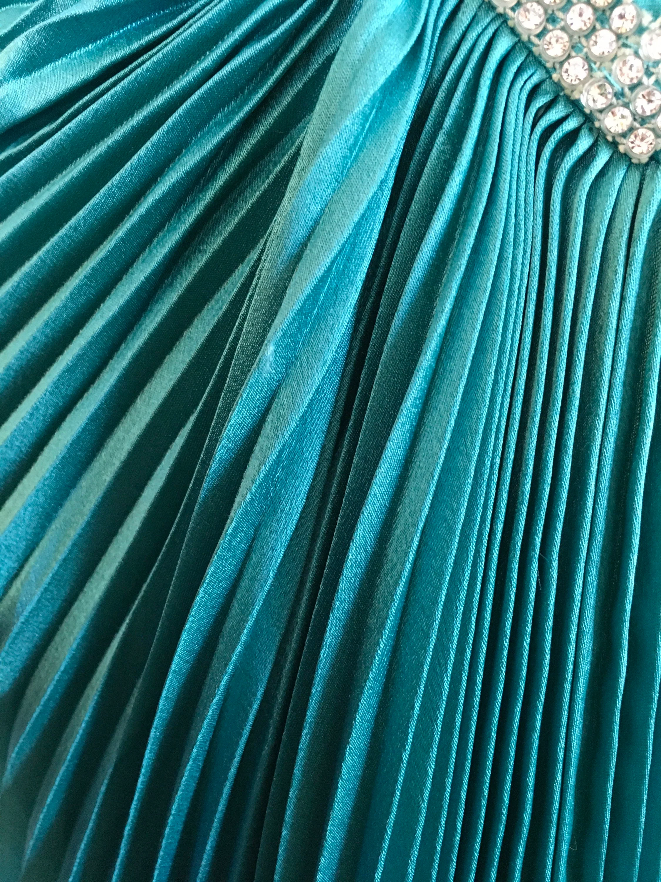 80s Teal Evening Gown With Rhinestone Neckline by Lillie Rubin - Image 6