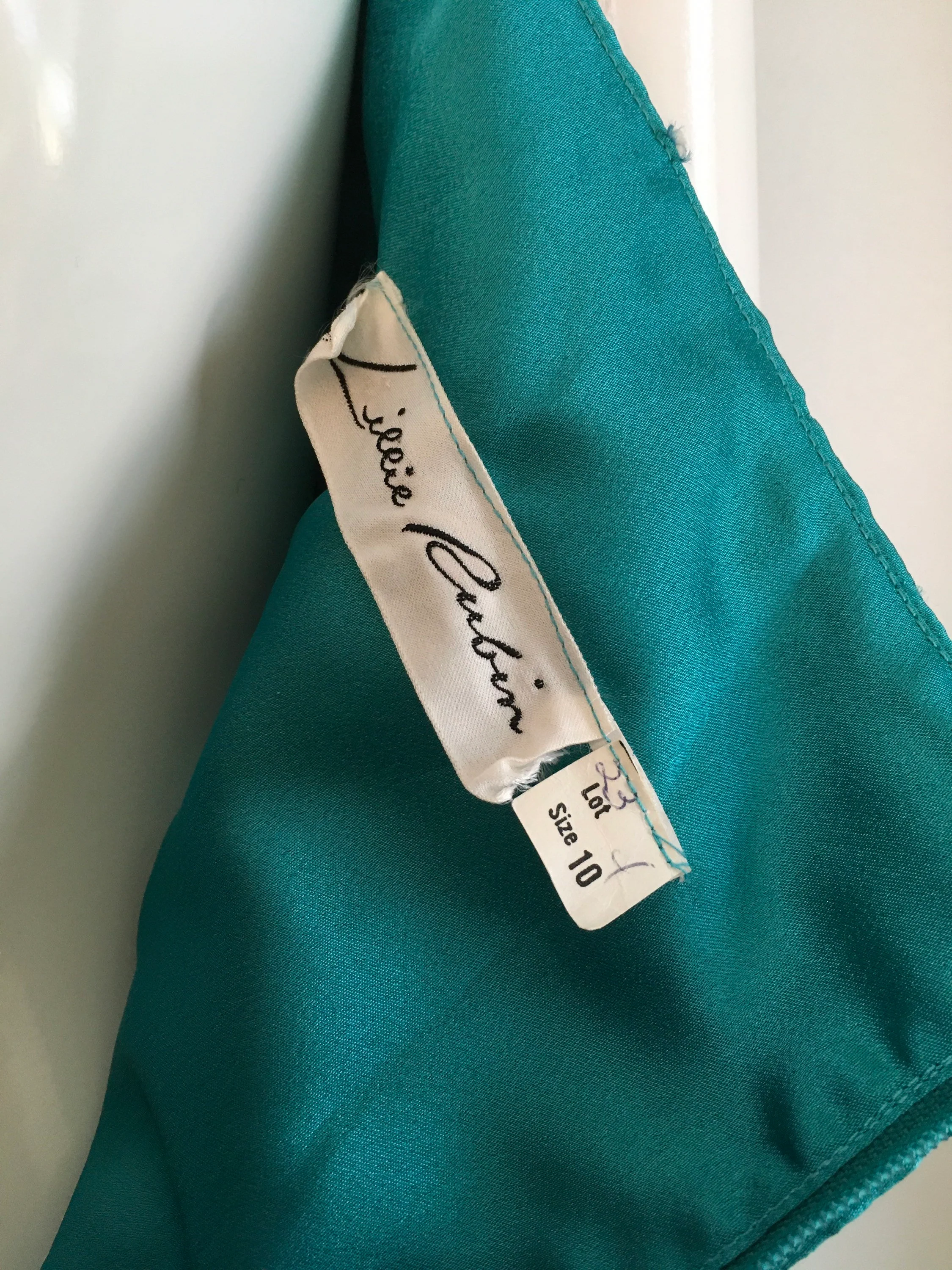 80s Teal Evening Gown With Rhinestone Neckline by Lillie Rubin - Image 7