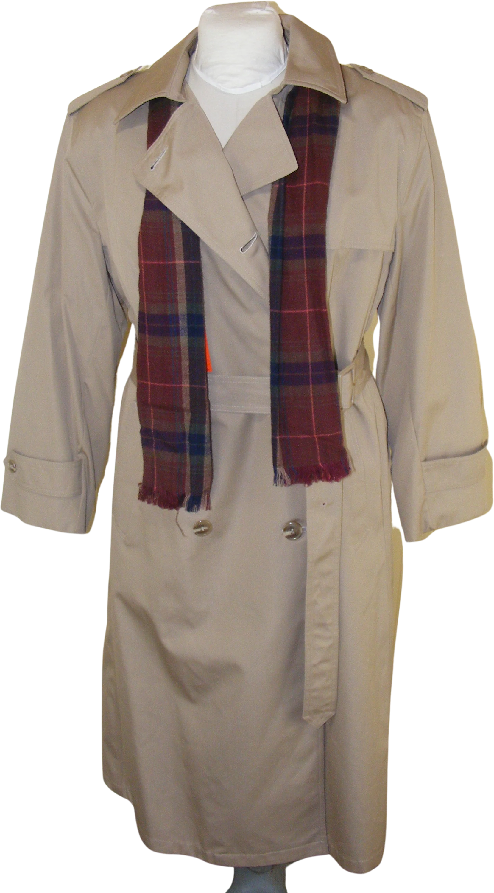 80s Trench Coat Deadstock Beige With Wool Scarf Belted By Misty Harbor