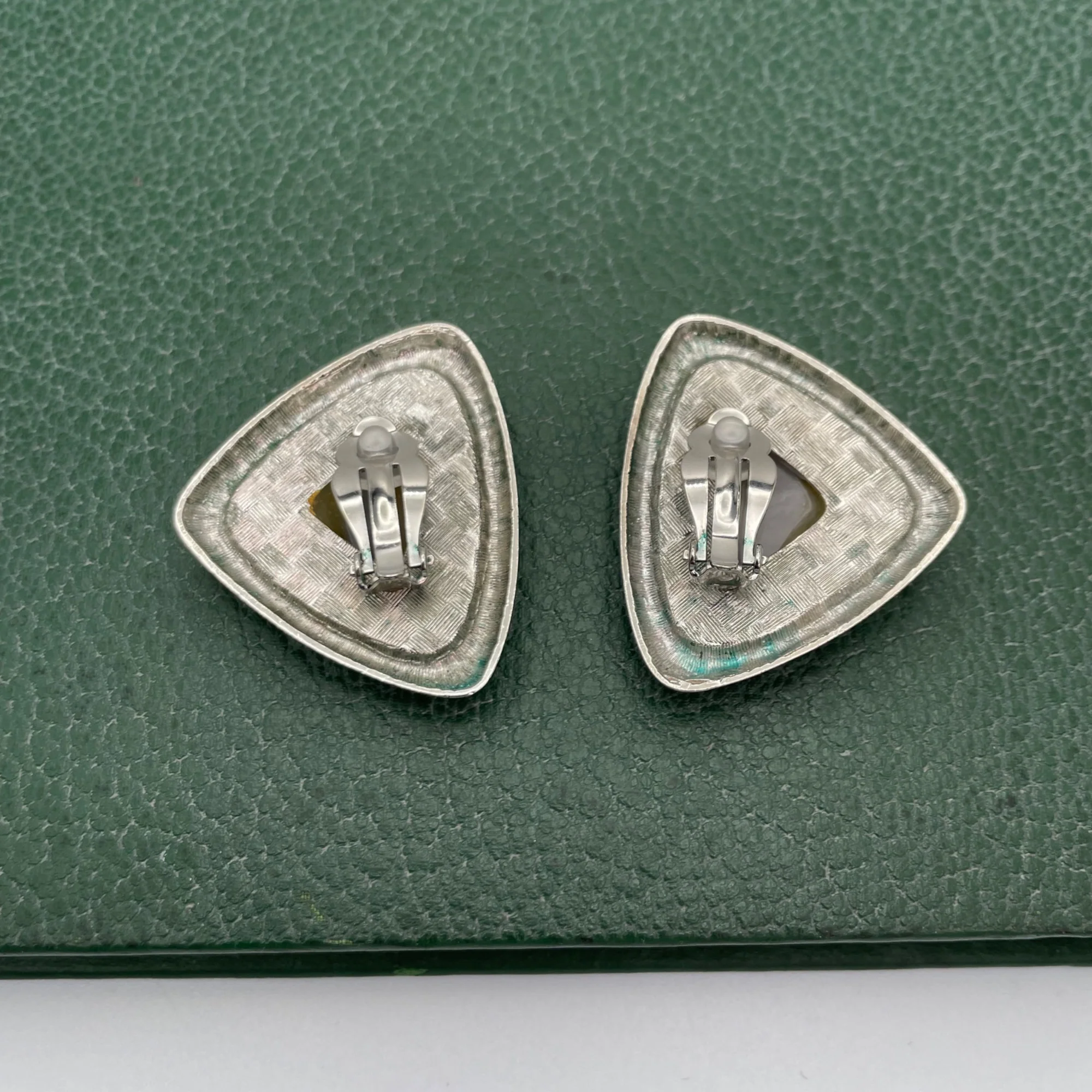 80s Triangular Statement Quartz Stone Clip On Earrings - Image 3
