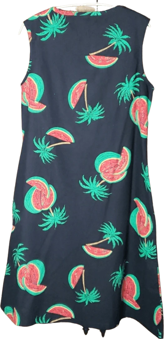 80's Black Palm Tree Watermelon Print Sleeveless Dress by Npc Fashions - Image 2