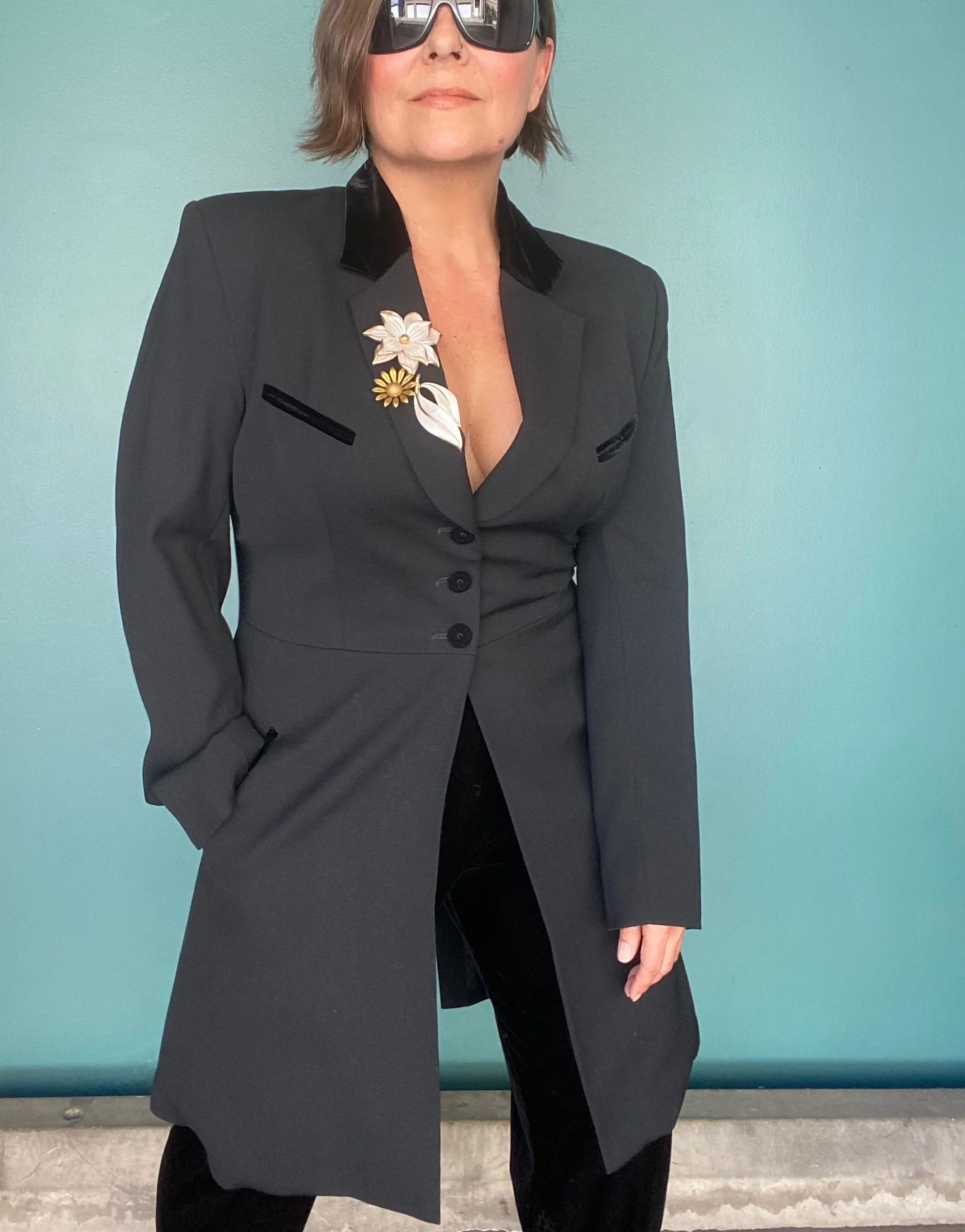 80s Tuxedo Blazer Black Wool Tails Retro Womens Blazer By Manuel Collection - Image 4