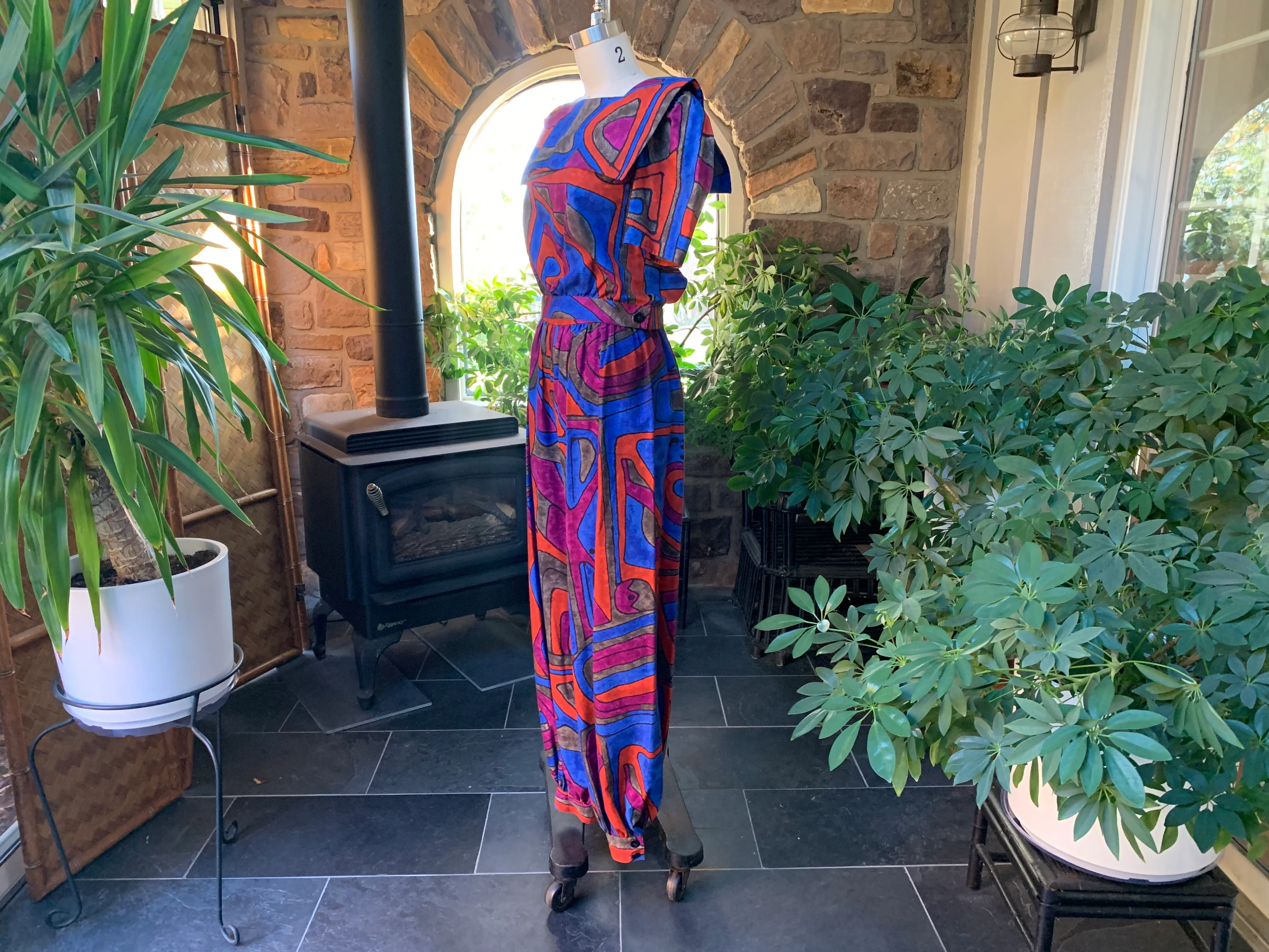 80s Two Piece Abstract Print Crop Top Harem Pants - Image 6