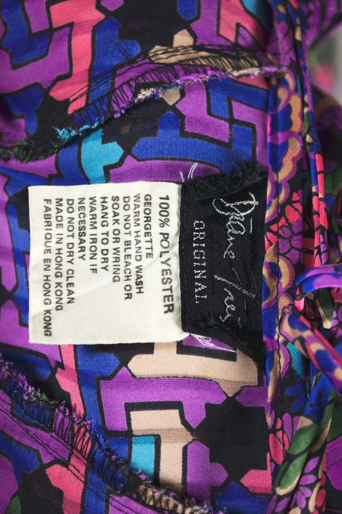 80s Two Piece Dress Purple Floral Stripe Print Ruffles By Diane Freis - Image 10