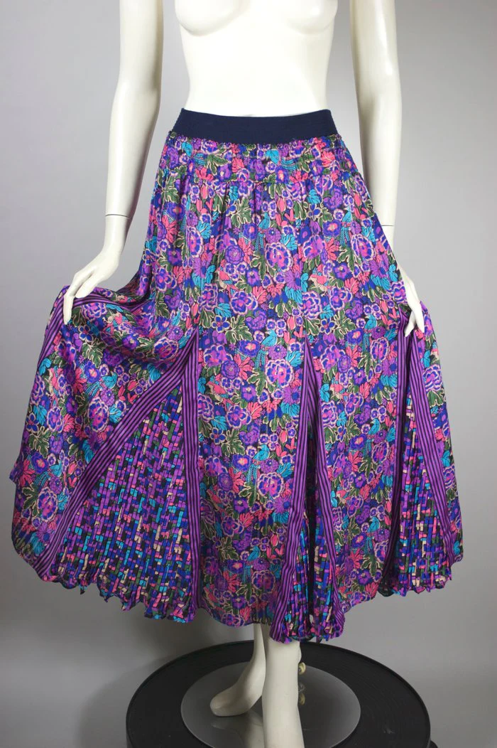 80s Two Piece Dress Purple Floral Stripe Print Ruffles By Diane Freis - Image 7