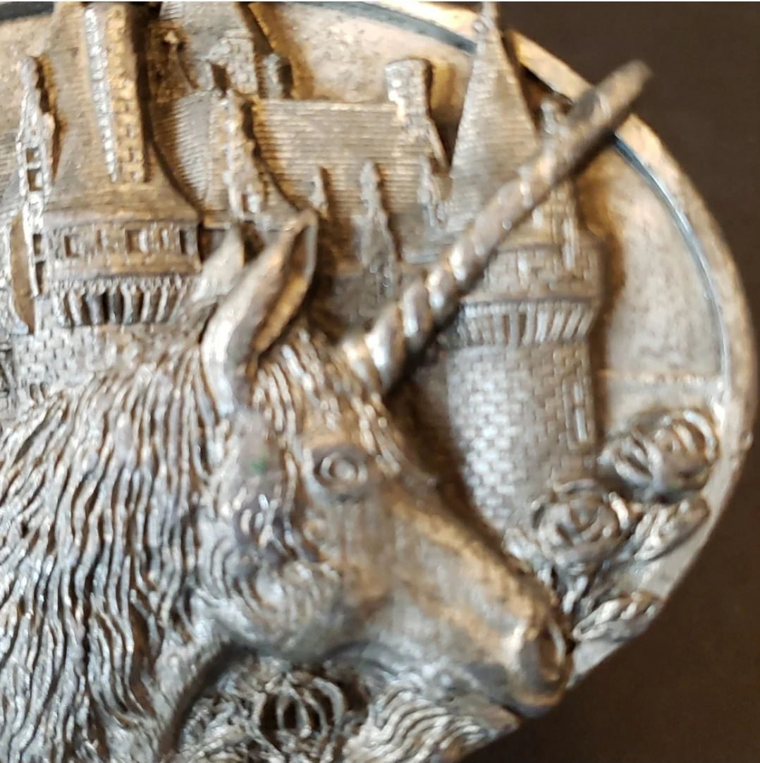 80s Unicorn Castle Fantasy Metal Belt Buckle By Bergamot Brass Works - Image 5