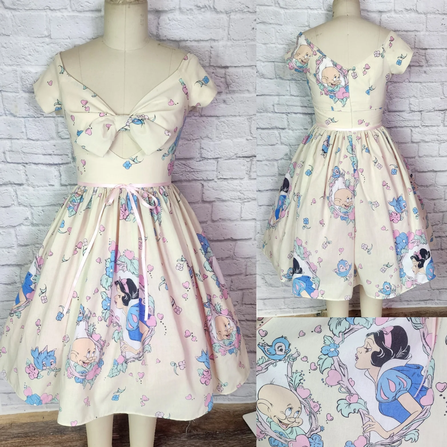 80s Upcycled 80s Snow White Print Pinup Dress - Image 3