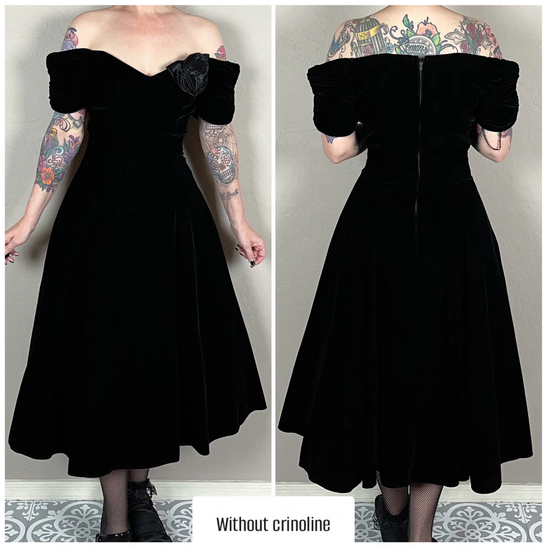80s Velvet Off The Shoulder Fit And Flare Midi Dress By Karen Lucas for Niki - Image 5
