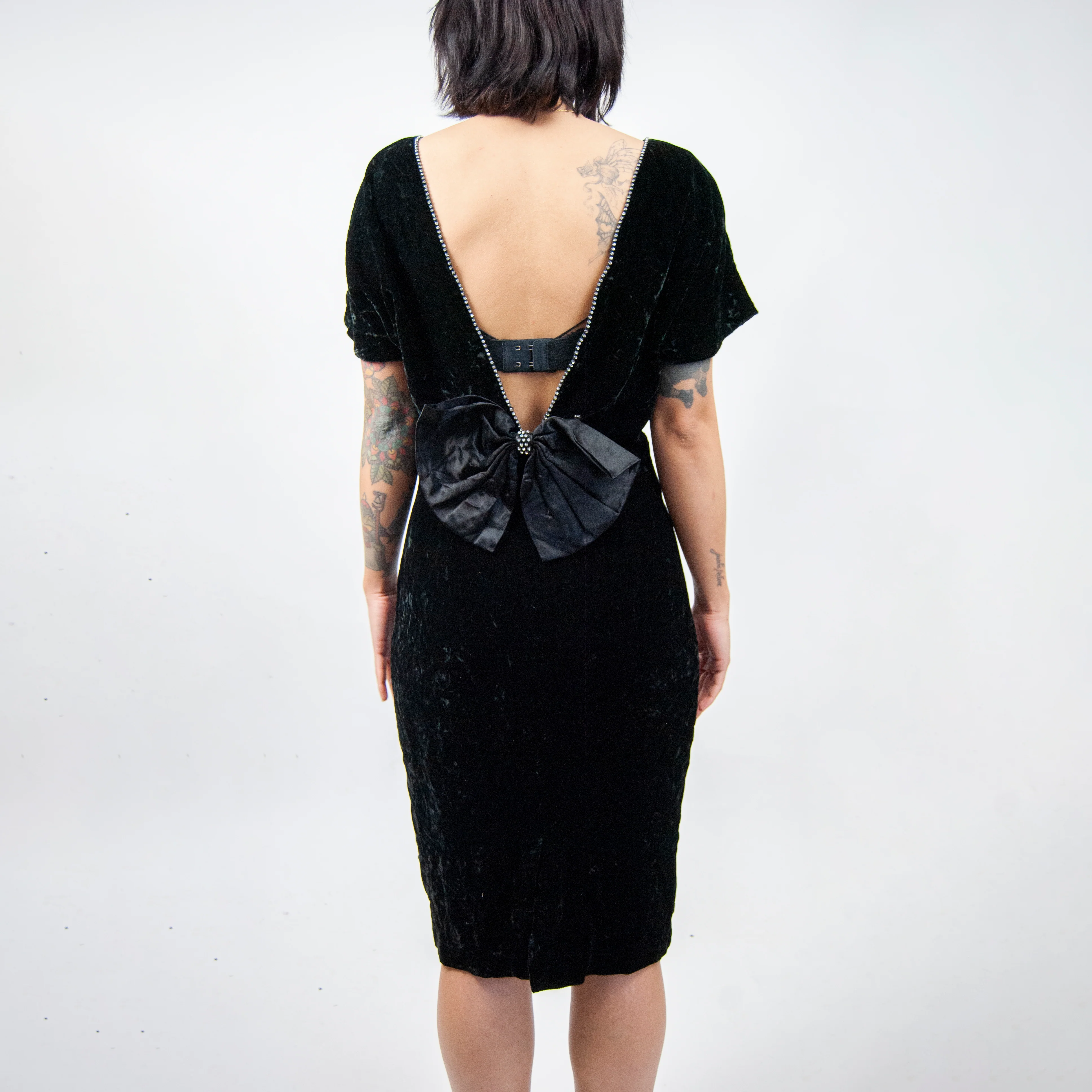 80s Velvet Open Back Rhinestone Dress By Datiana - Image 5