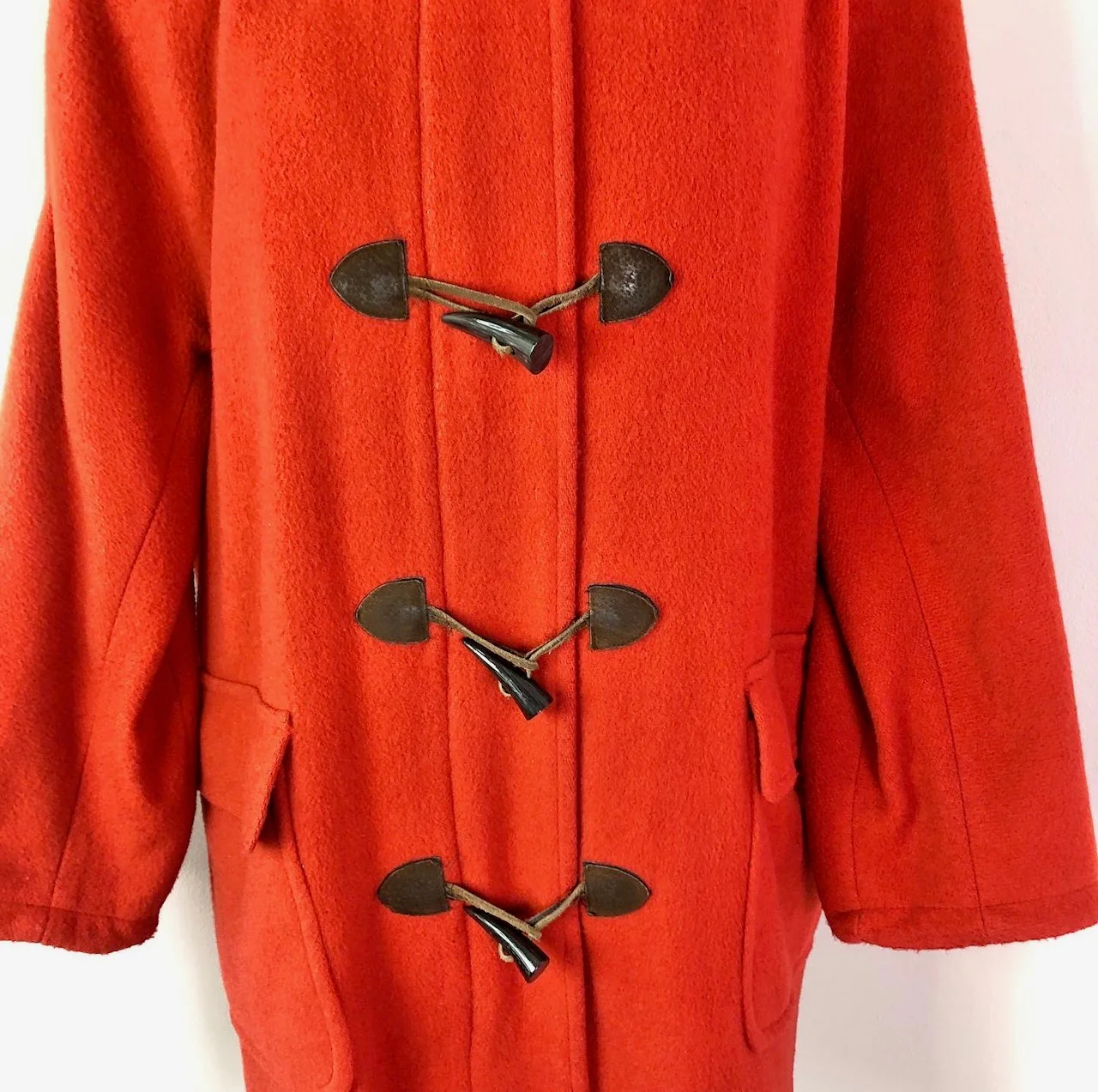 80s Vermilion Hooded Wool Duffle Coat By Talbots - Image 7