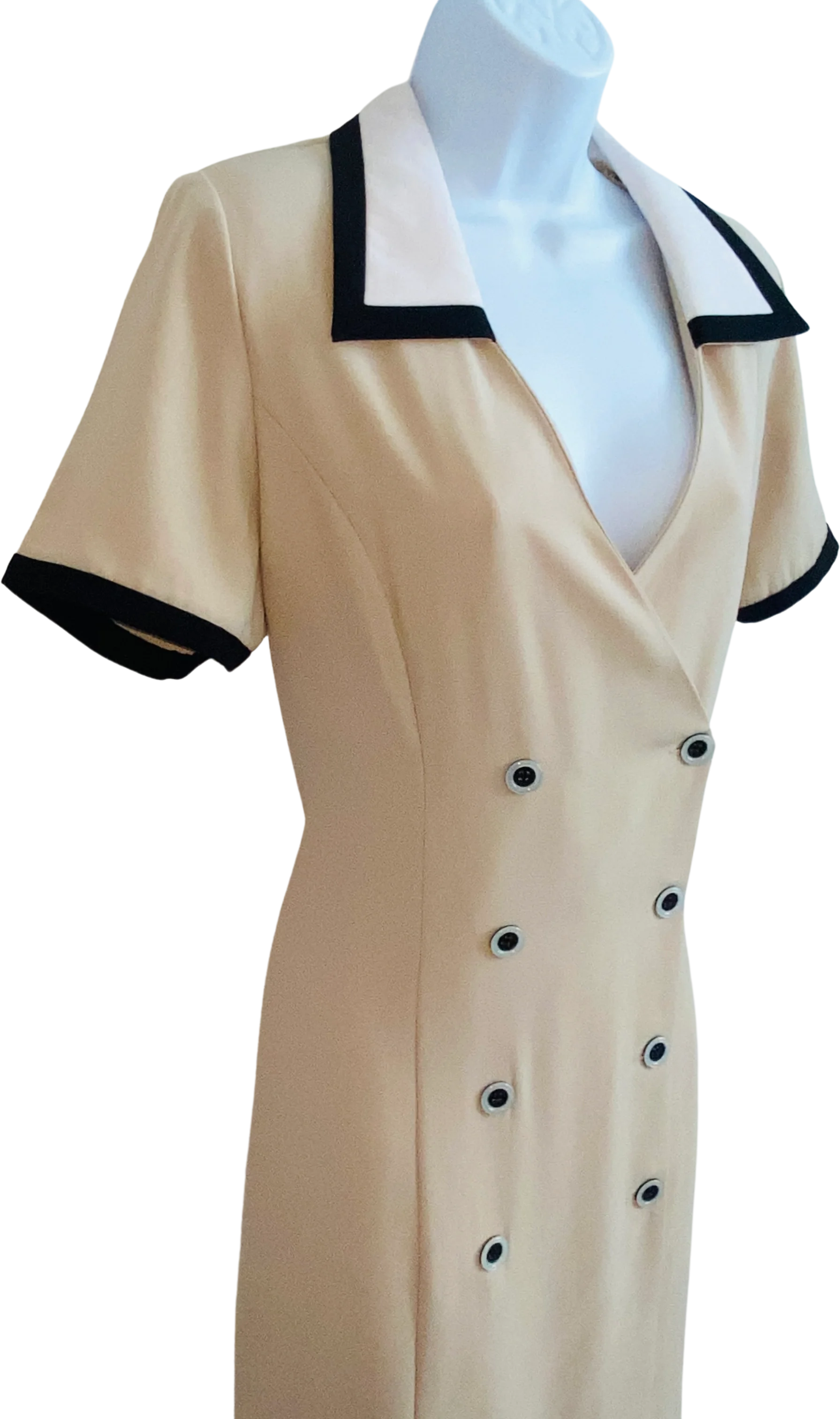 80s Versatile Wear Tan Shift Dress Contrasting Collar By Studio I - Image 2