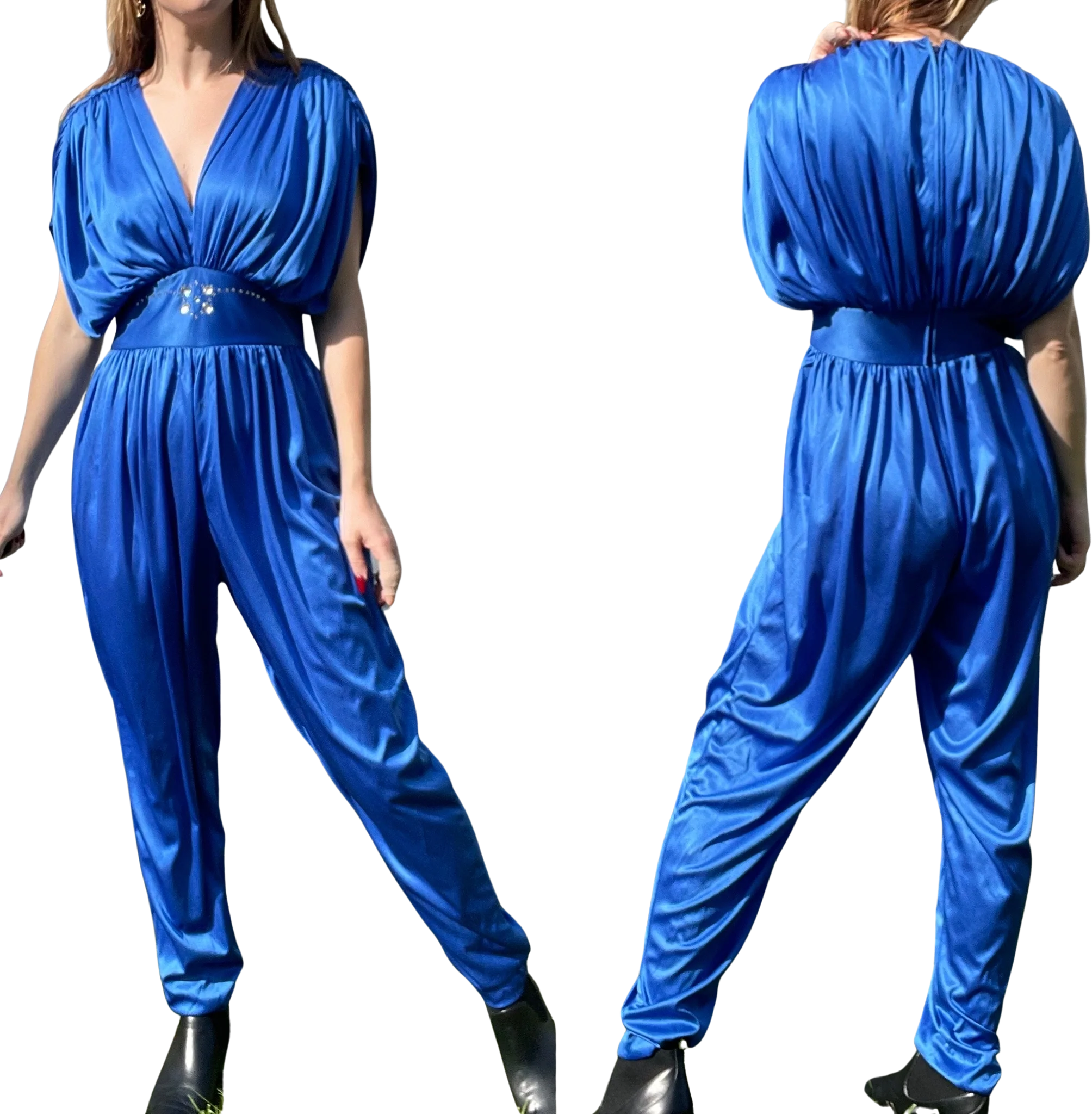 80s Vintage 1980 S Rhinestone Blue Jumpsuit By Ellen Hart Originals