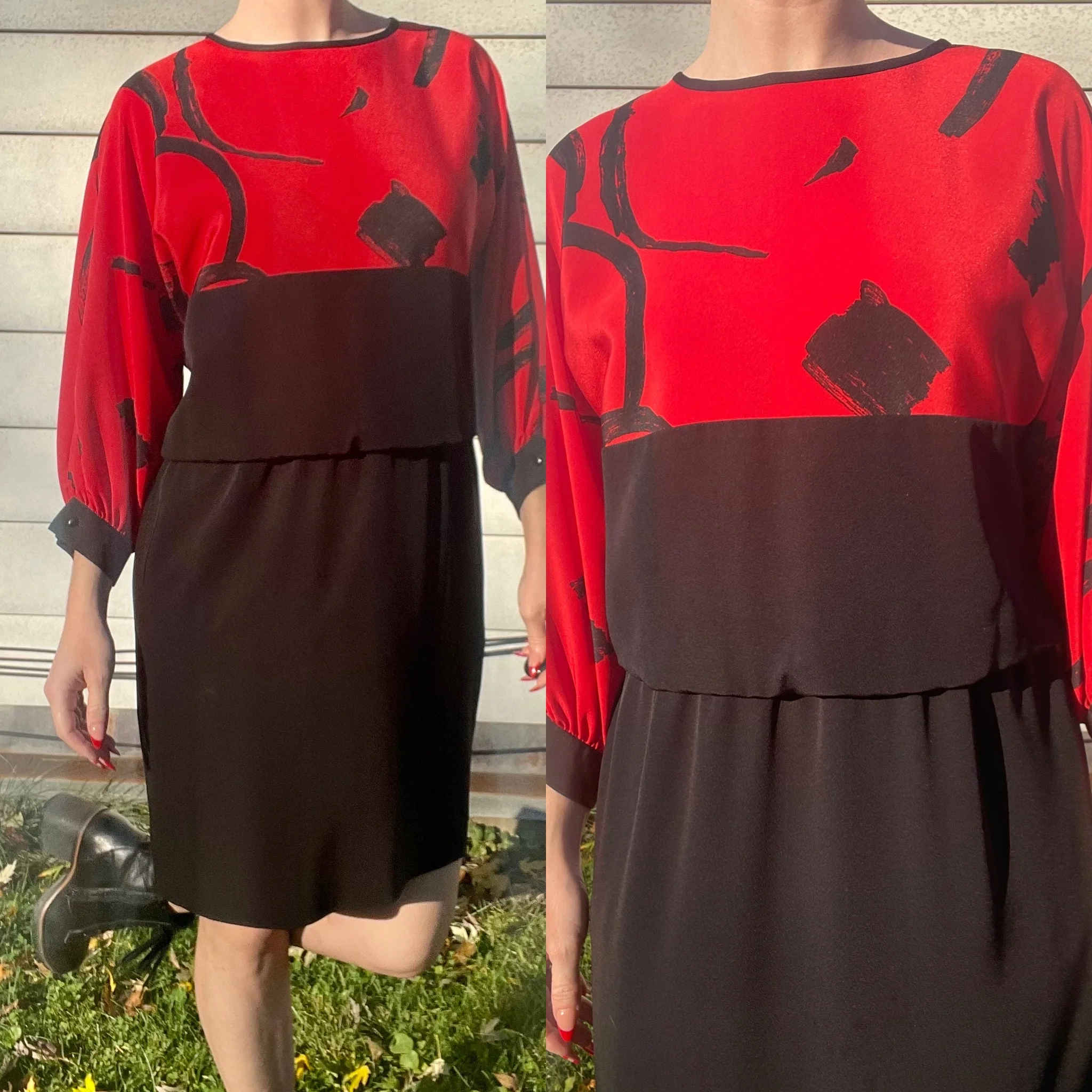 80s Vintage 80s Black And Red Dress By Warren Petites - Image 4