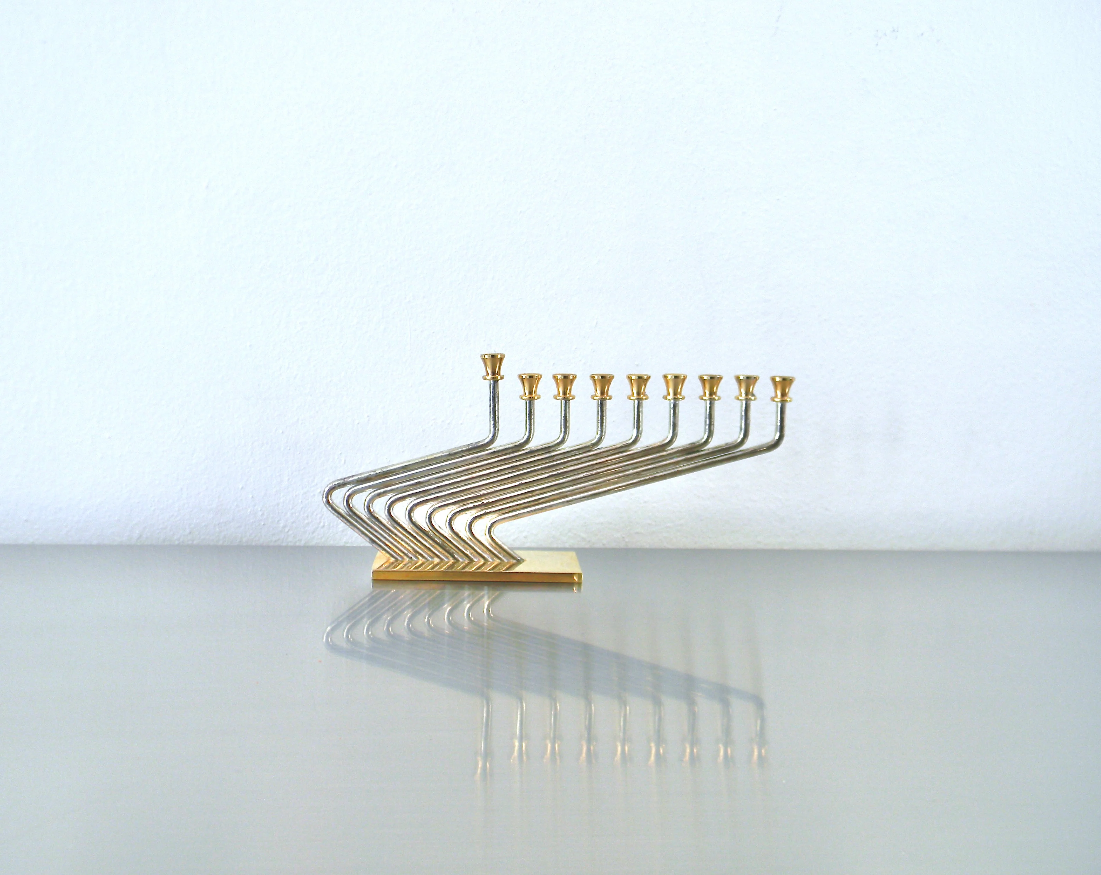 80s Vintage Karshi Two Tone Modernist Menorah by Karshi - Image 3