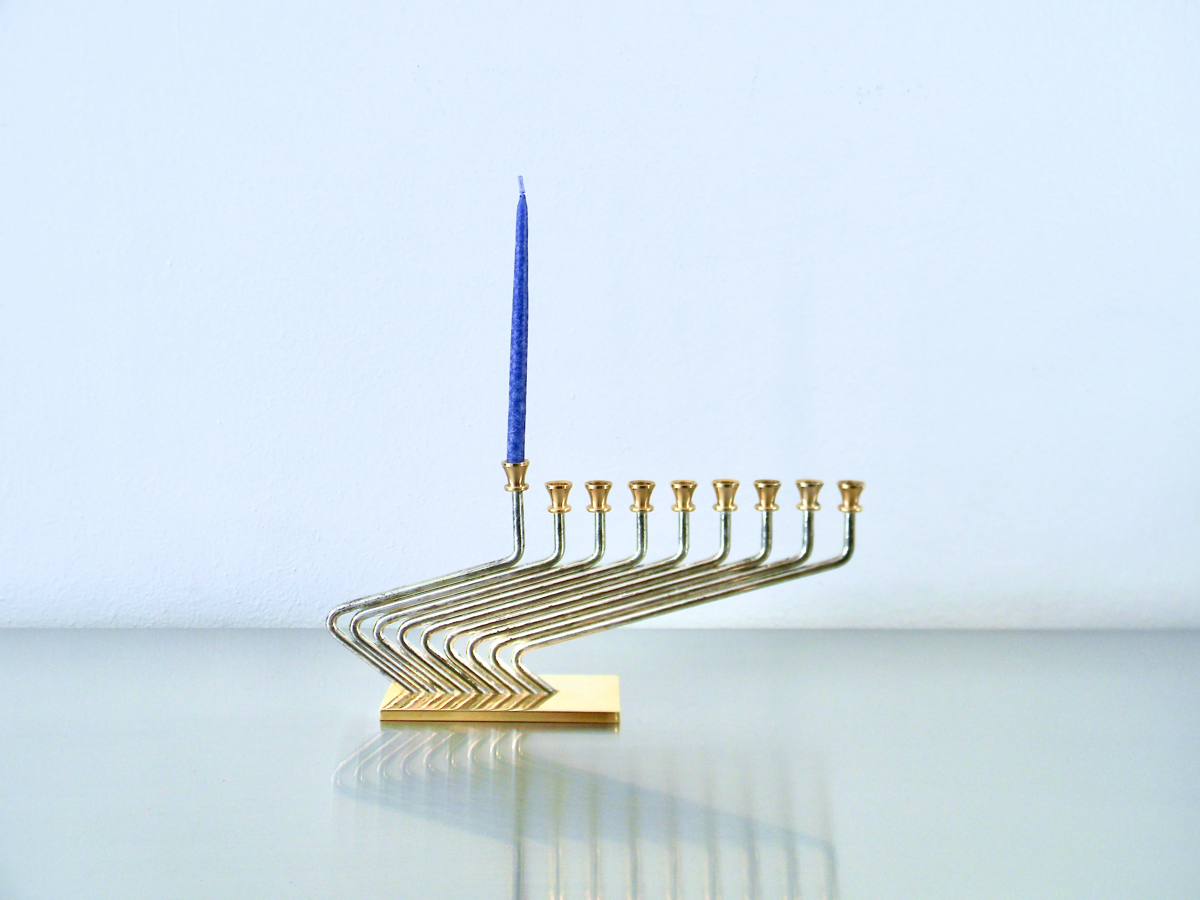 80s Vintage Karshi Two Tone Modernist Menorah by Karshi - Image 4