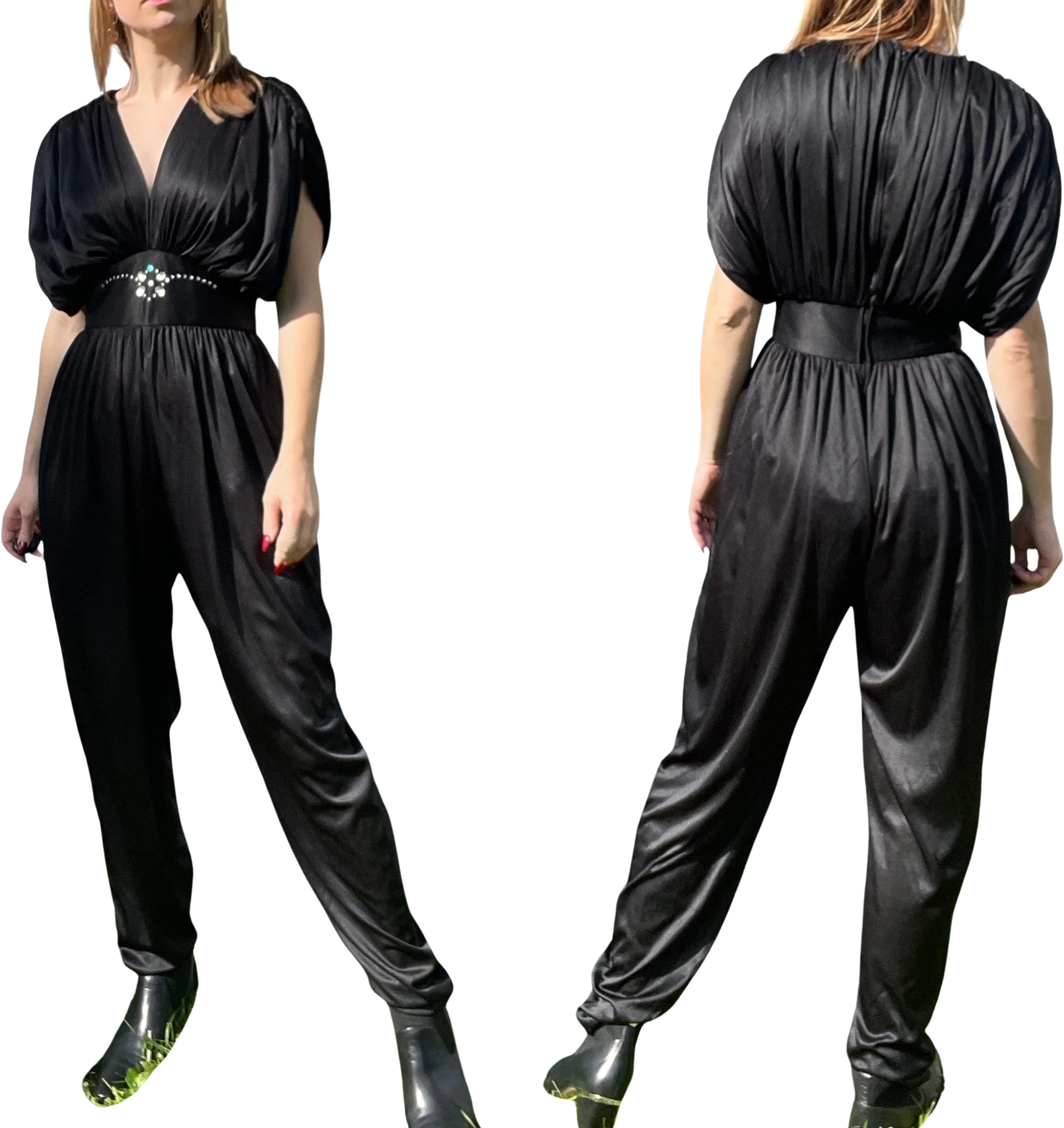 80s Vintage 80s Rhinestone Black Jumpsuit By Ellen Hart Originals