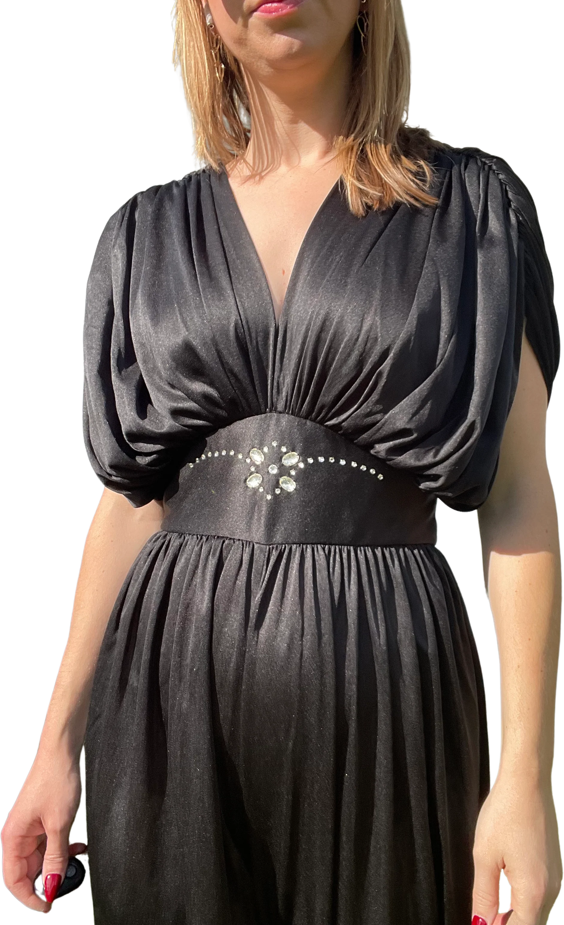 80s Vintage 80s Rhinestone Black Jumpsuit By Ellen Hart Originals - Image 2