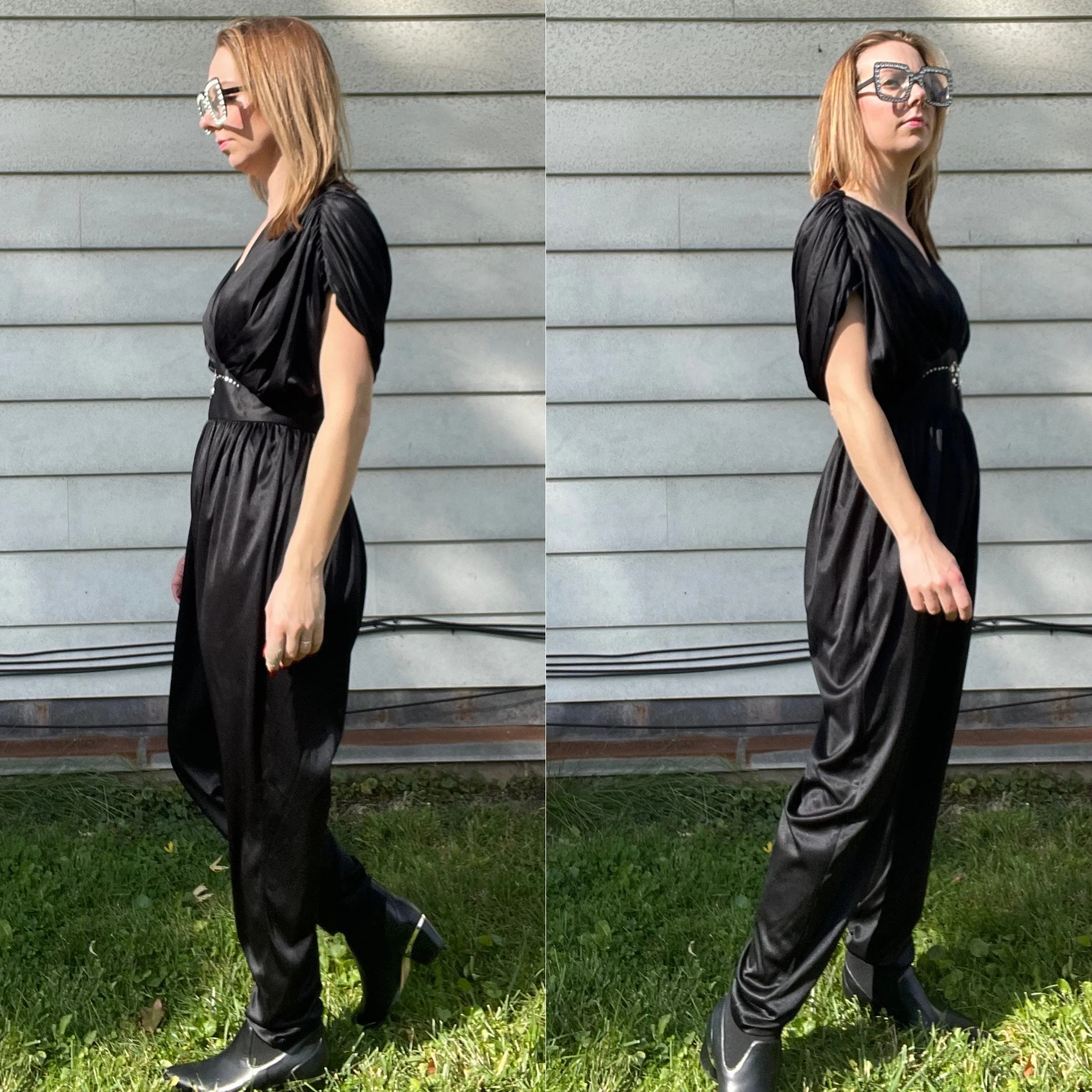 80s Vintage 80s Rhinestone Black Jumpsuit By Ellen Hart Originals - Image 4