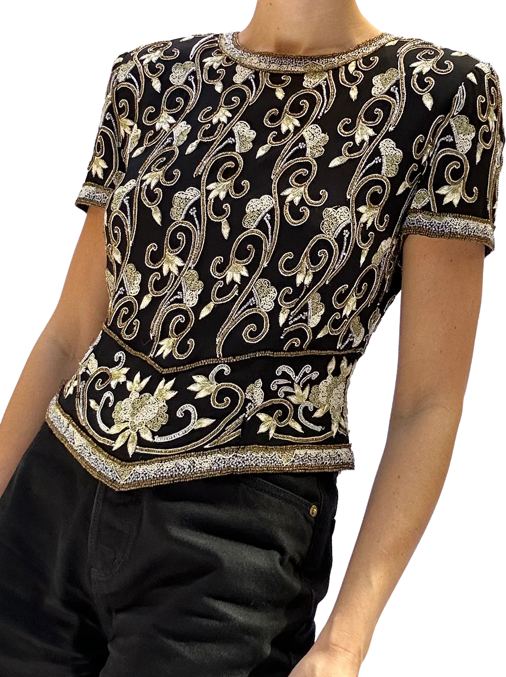80s Vintage 80s Silk Beaded Croptop | Xs-m