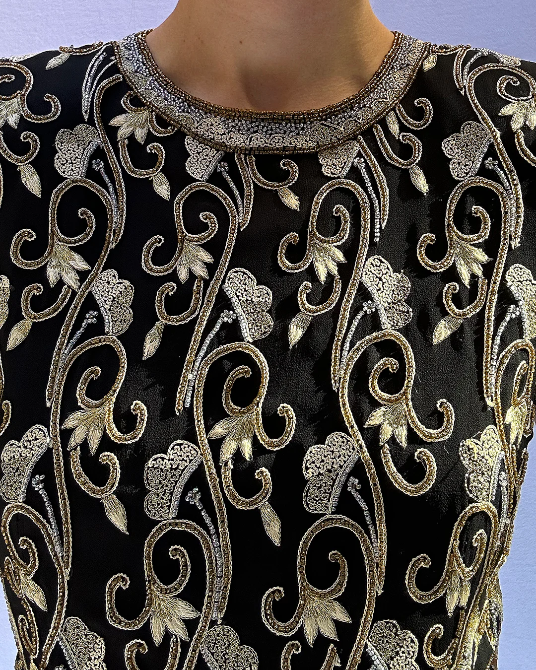 80s Vintage 80s Silk Beaded Croptop | Xs-m - Image 3