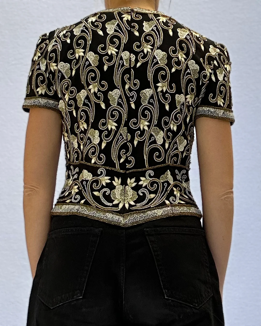 80s Vintage 80s Silk Beaded Croptop | Xs-m - Image 5