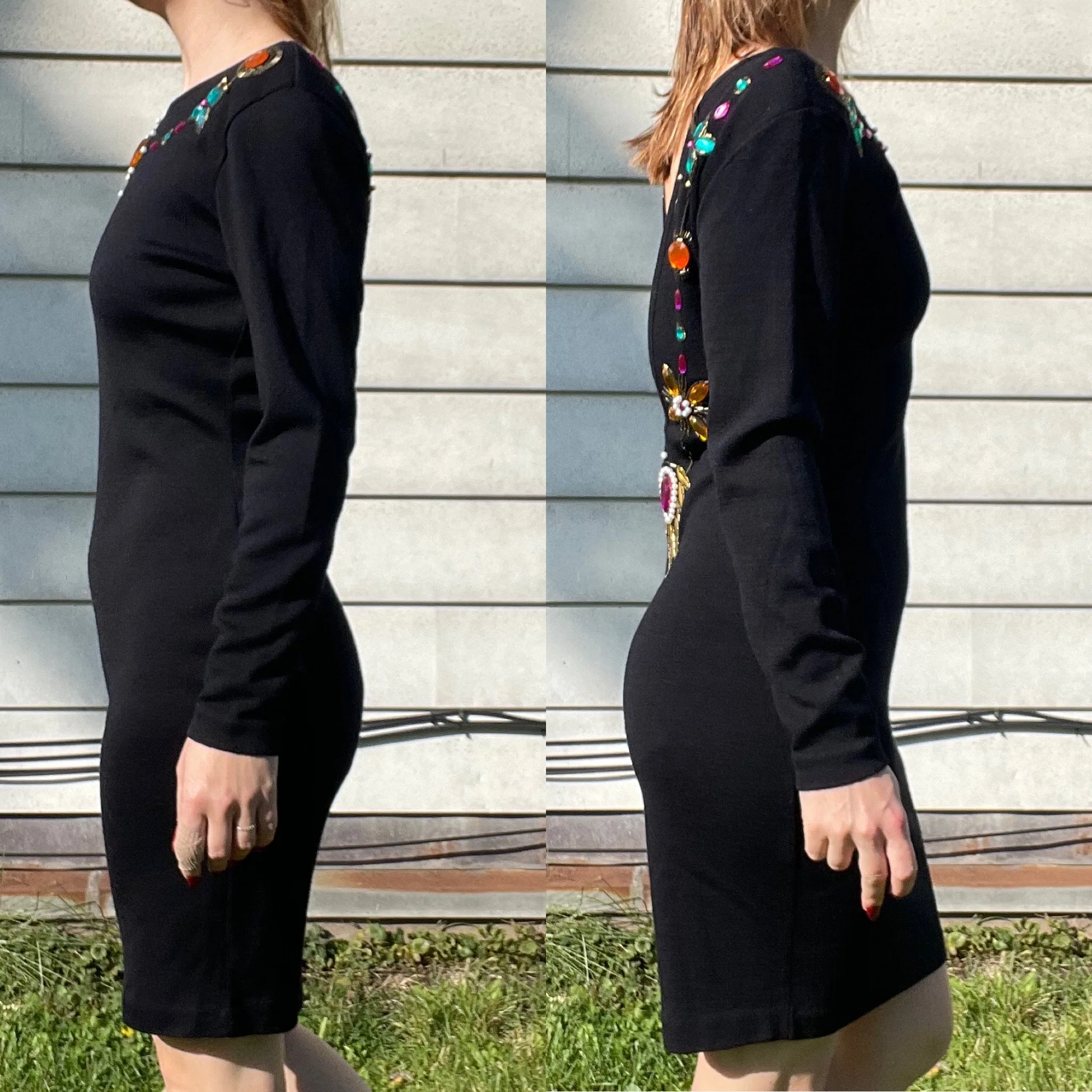 80s Vintage Bedazzled Wool Blend Sweater Dress By Fusion - Image 3