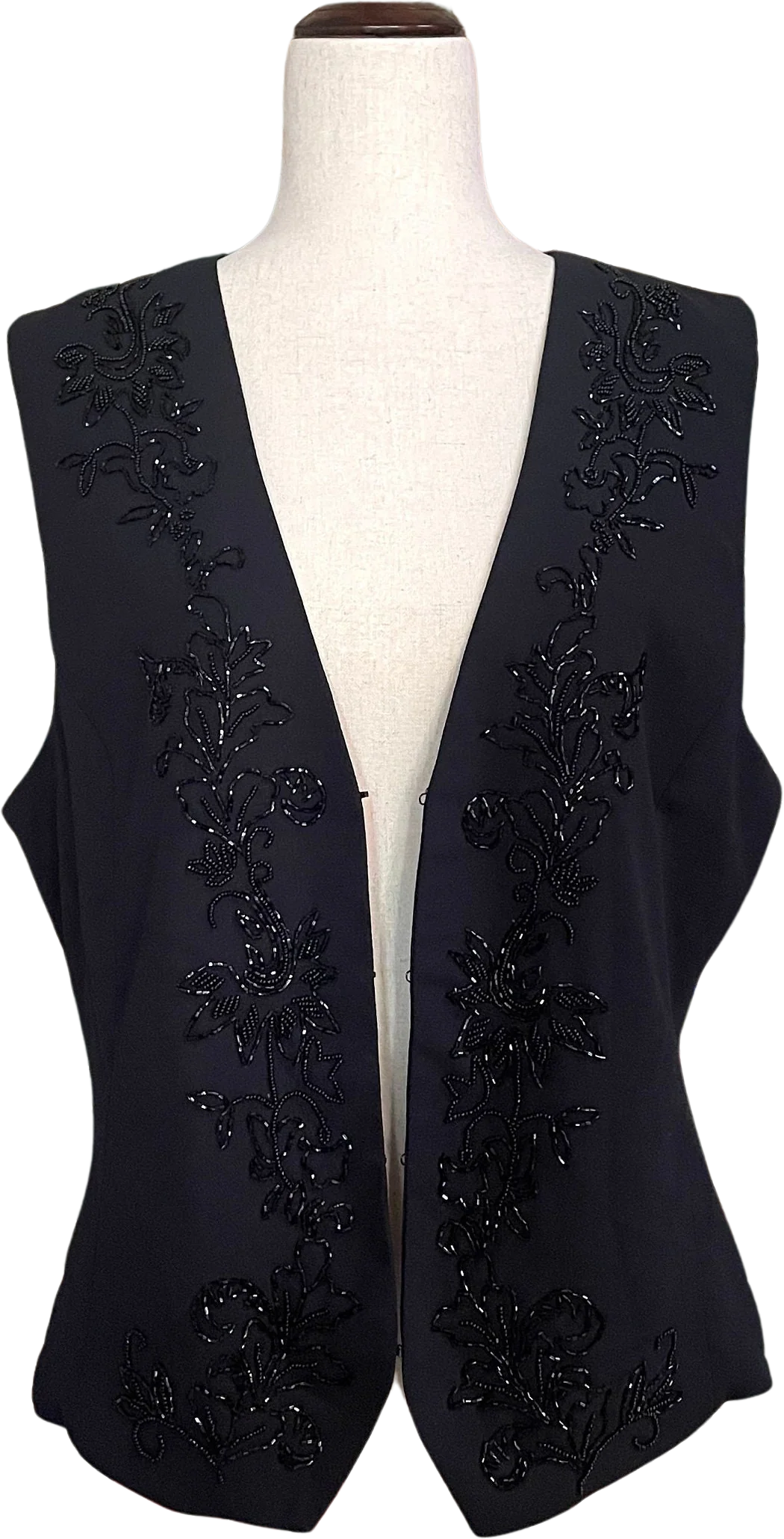 80s Vintage Black Alfred Dunner Polyester Vest with Beading Nwot by Alfred Dunner