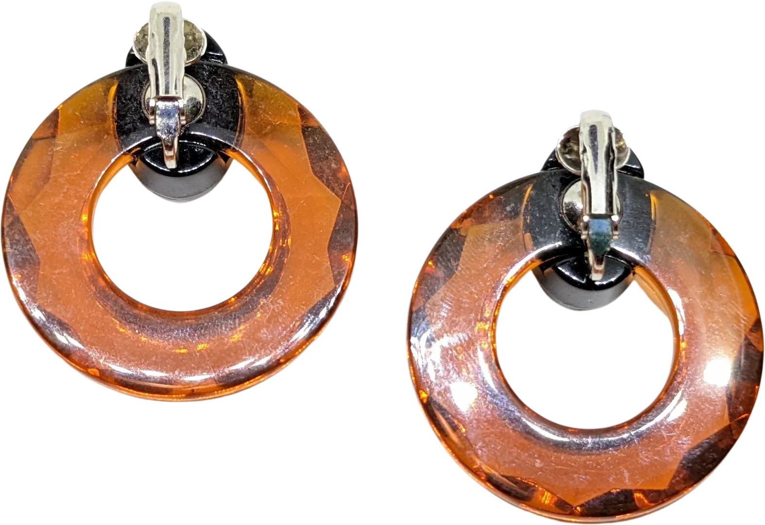 80s Vintage Black And Topaz Lucite Clip On Earrings By Avon - Image 2
