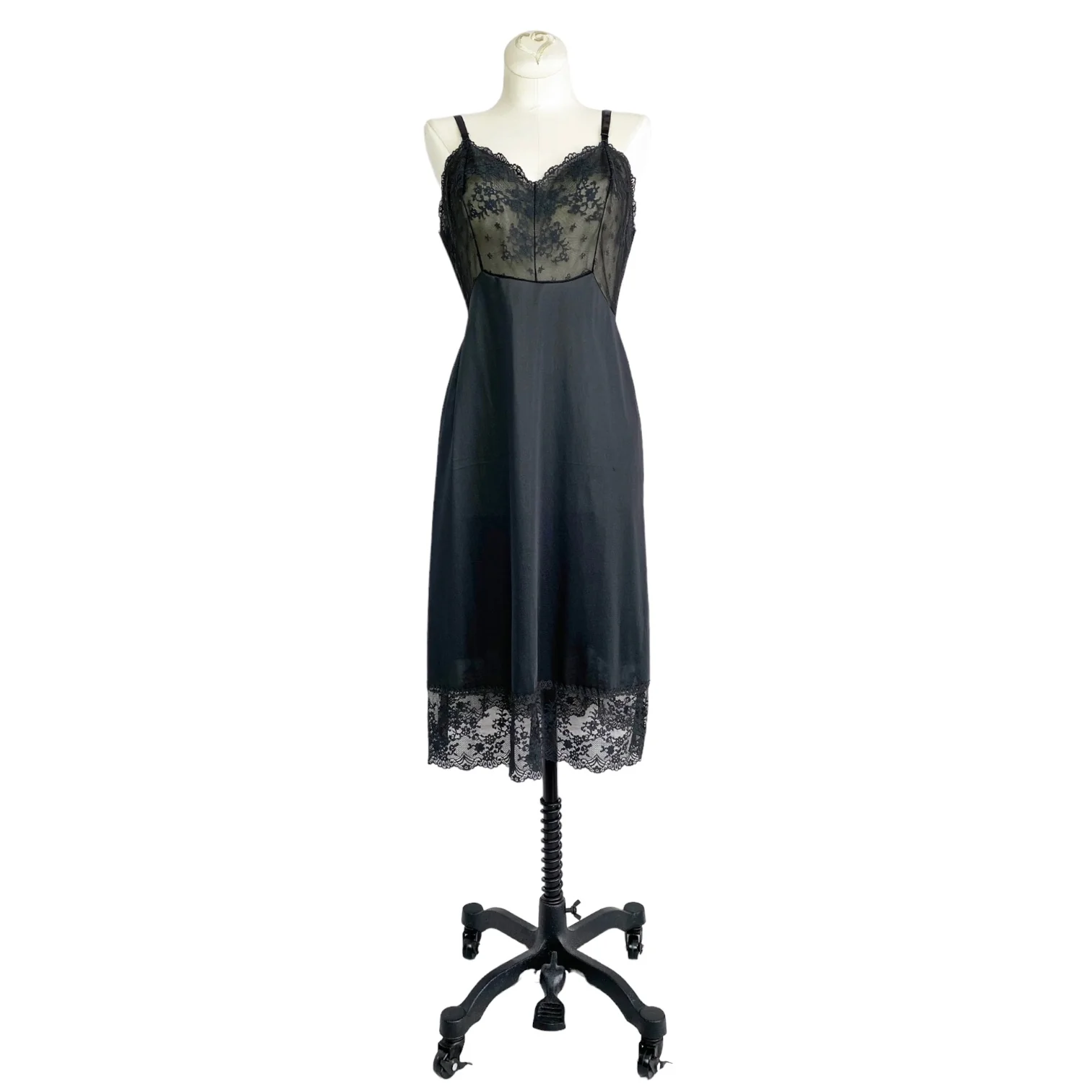 80s Vintage Black Slip Dress Xs By Vanity Fair - Image 3