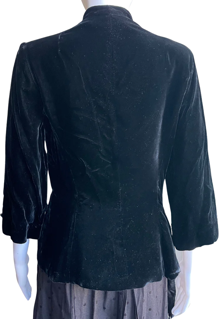 80s Vintage Black Velvet Blazer - Image 2
