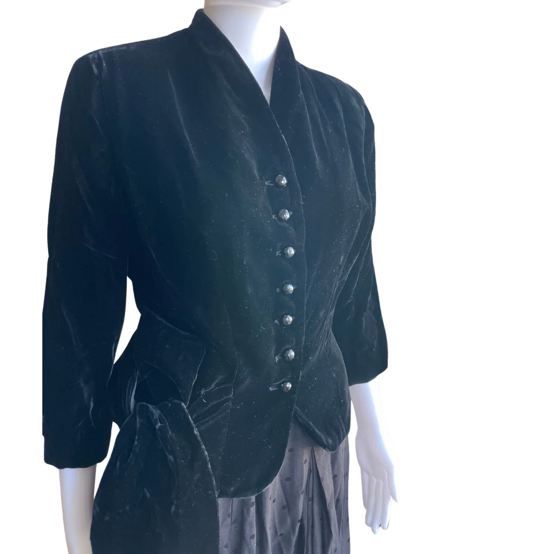 80s Vintage Black Velvet Blazer - Image 3
