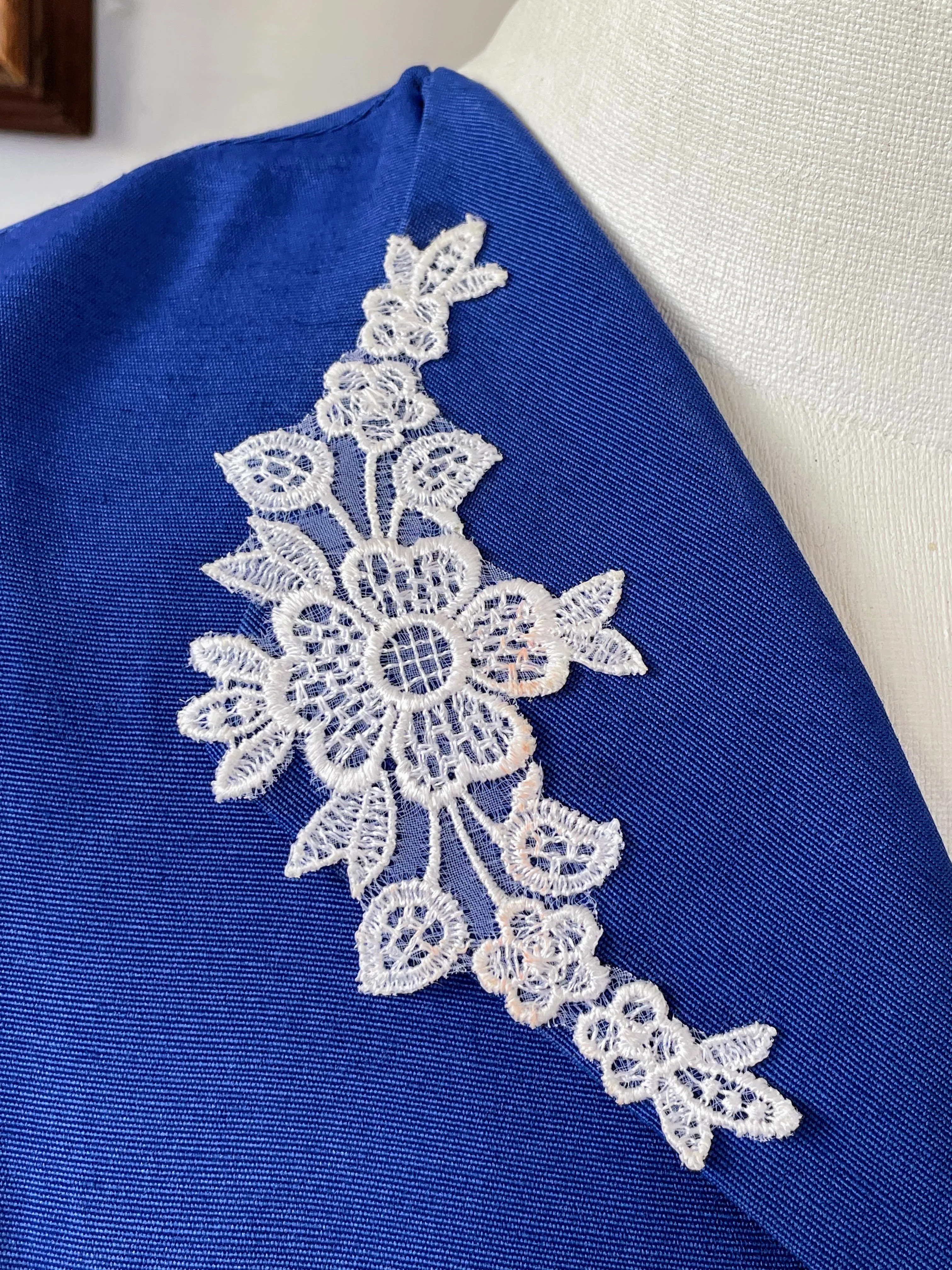 80s Vintage Blue Broom Stick Dress Xl Glass Buttons - Image 10