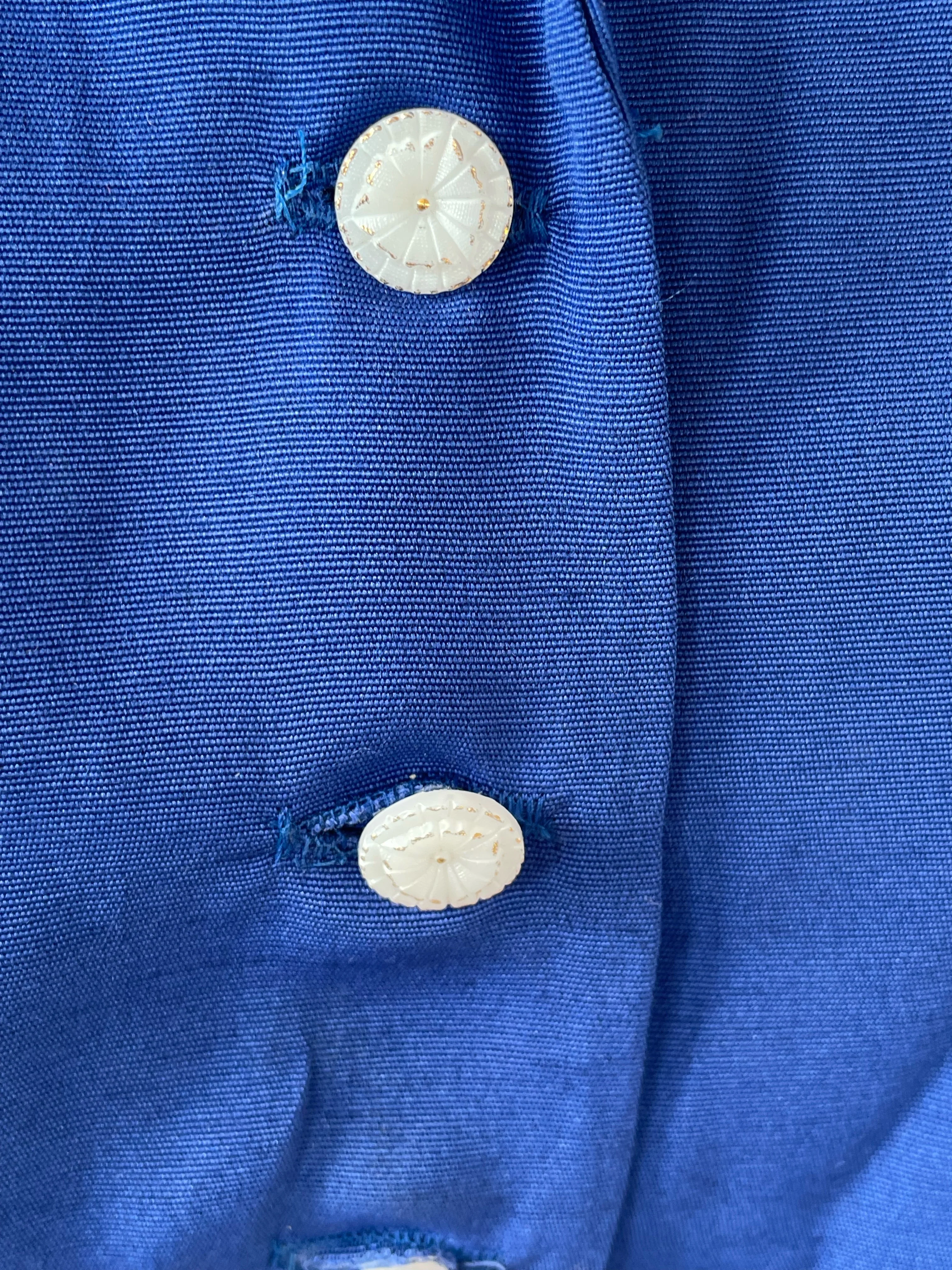 80s Vintage Blue Broom Stick Dress Xl Glass Buttons - Image 15