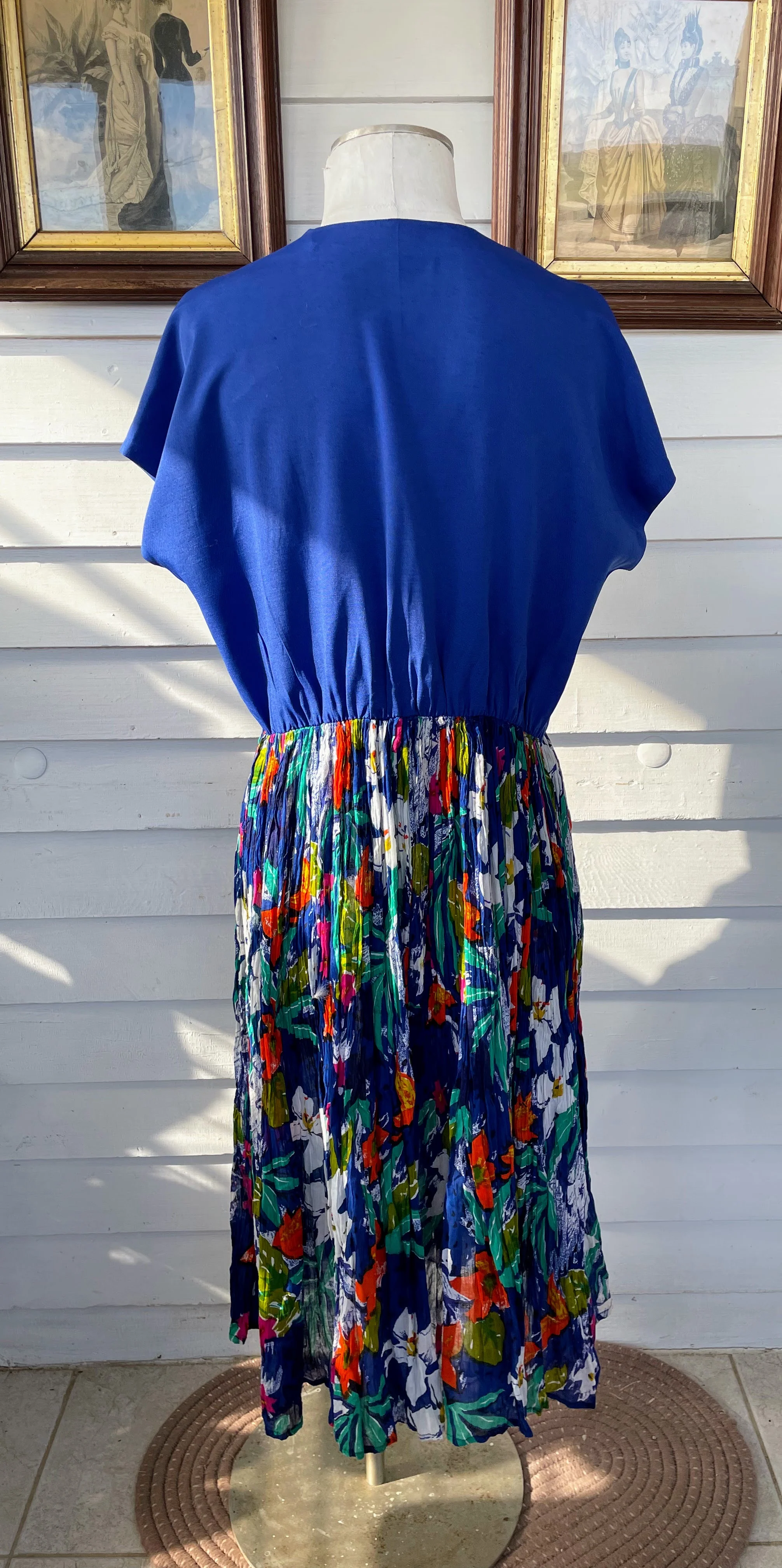 80s Vintage Blue Broom Stick Dress Xl Glass Buttons - Image 8