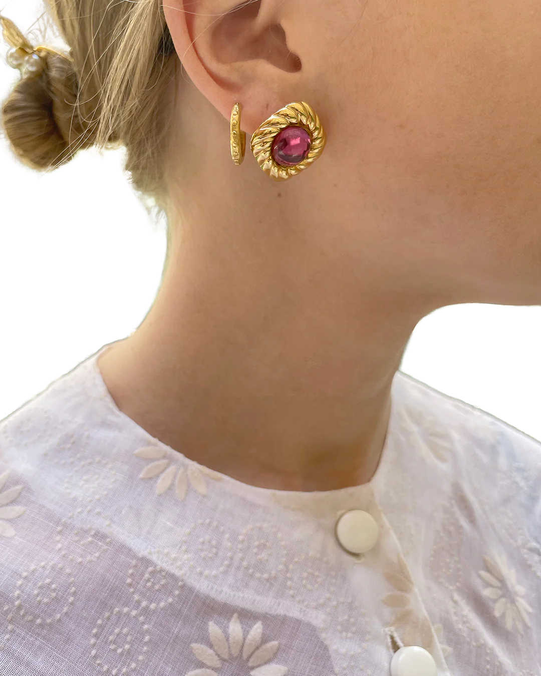 80s Vintage Cabochon Tourmeline Glass Earrings - Image 2