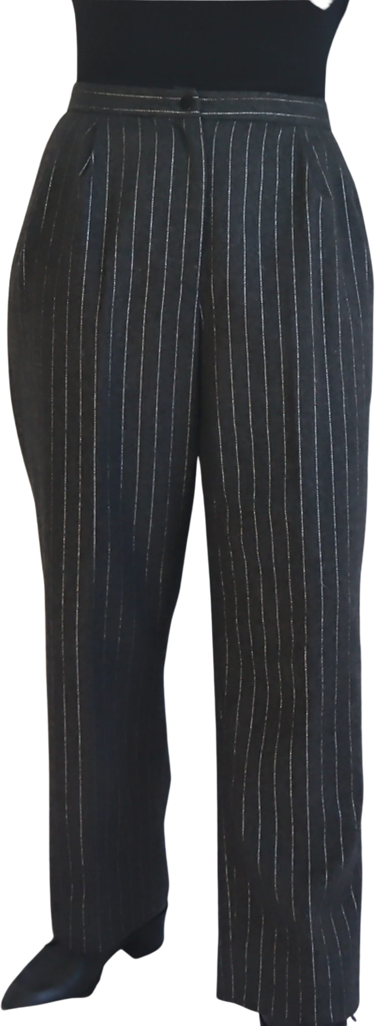 80s Charcoal Gray And Silver Striped Trousers By Cenno - Image 3