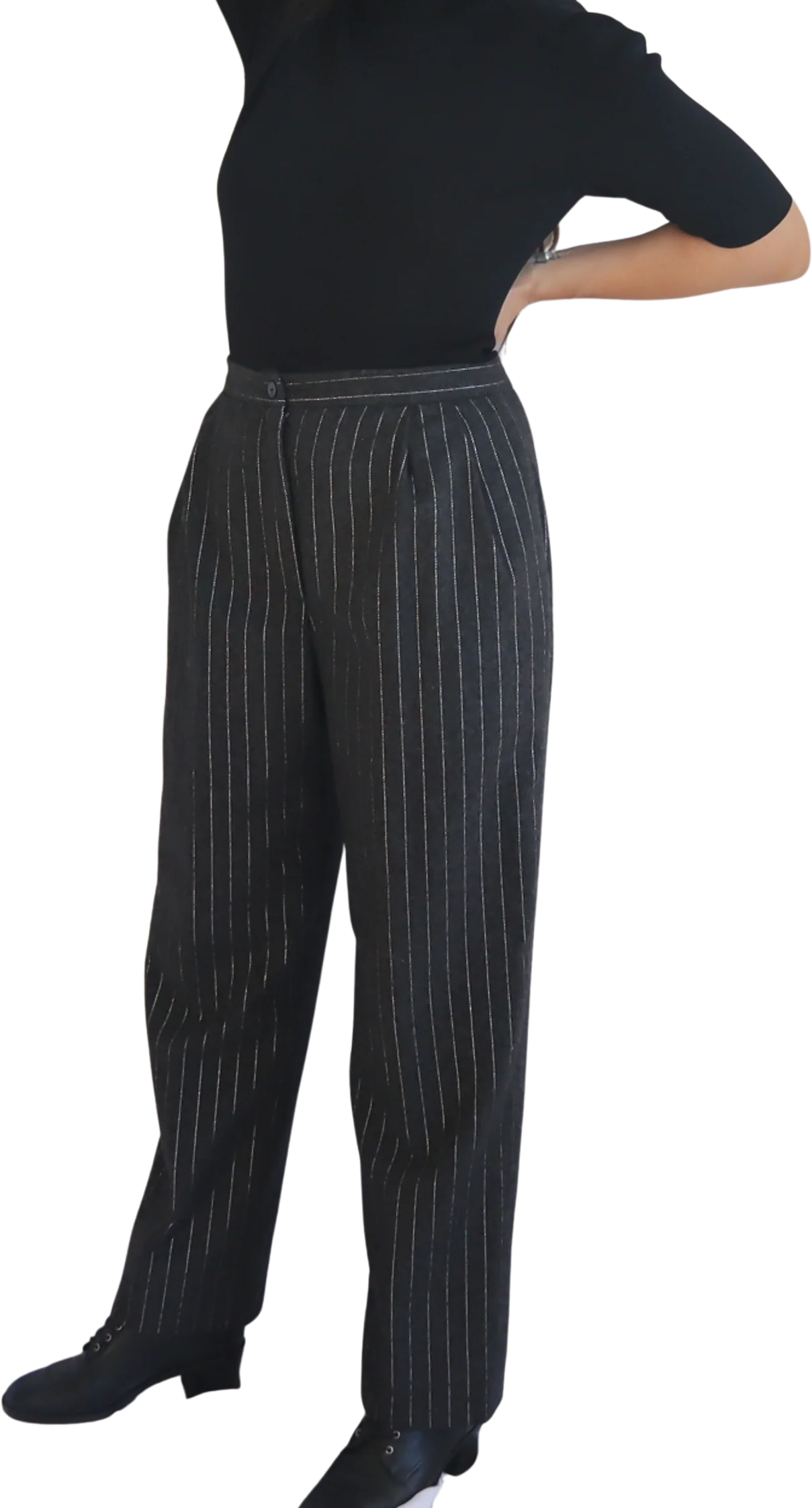 80s Charcoal Gray And Silver Striped Trousers By Cenno - Image 4