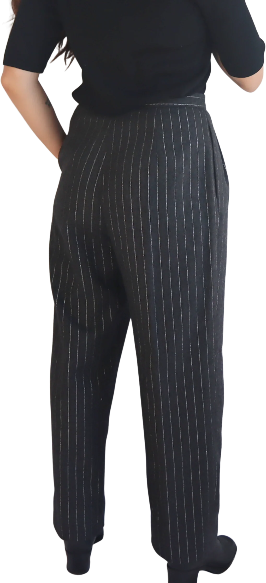 80s Charcoal Gray And Silver Striped Trousers By Cenno - Image 5