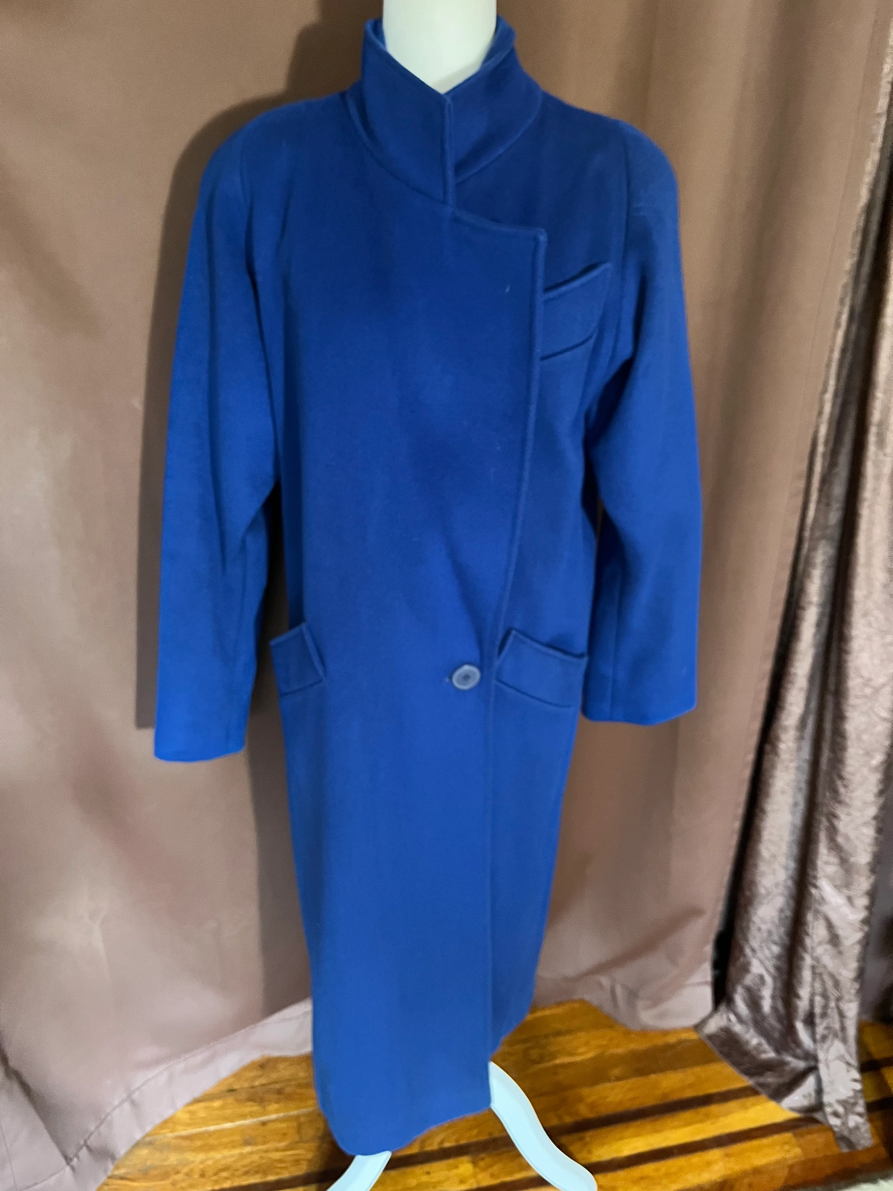 80s Vintage Cobalt Blue Wool Coat By Ashley Scott - Image 7