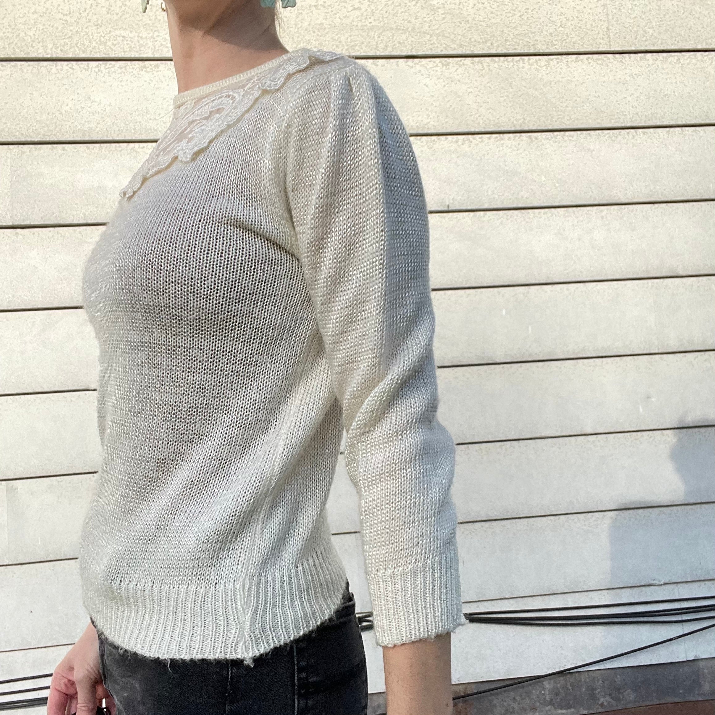 80s Vintage Cream Lace Sweater By Andene - Image 4