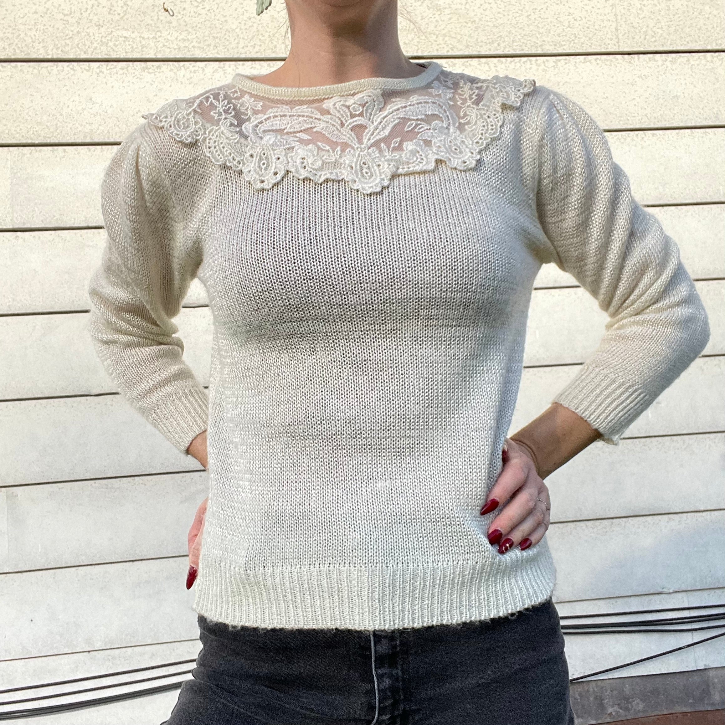 80s Vintage Cream Lace Sweater By Andene - Image 5