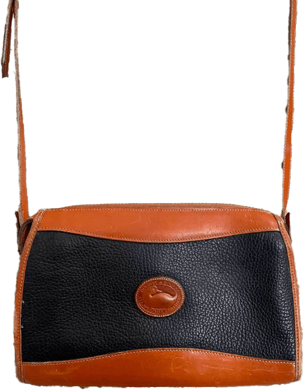 80s Vintage Dooney and Bourke Navy Blue and Brown Pebbled Leather Cross Body Bag (as Is) by Dooney and Bourke