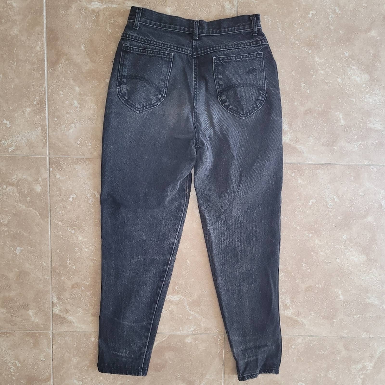 80s Vintage Faded Distressed Black High Waist Mom Jeans - Sz. Xs by Chic - Image 2