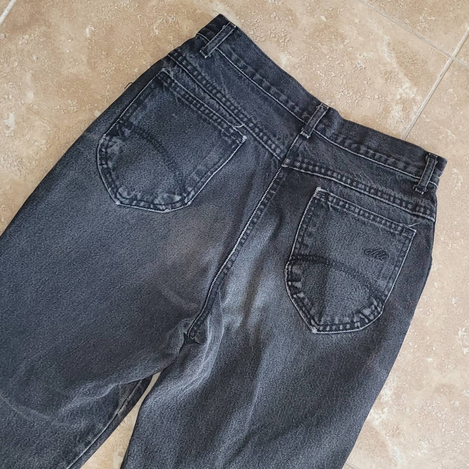 80s Vintage Faded Distressed Black High Waist Mom Jeans - Sz. Xs by Chic - Image 5