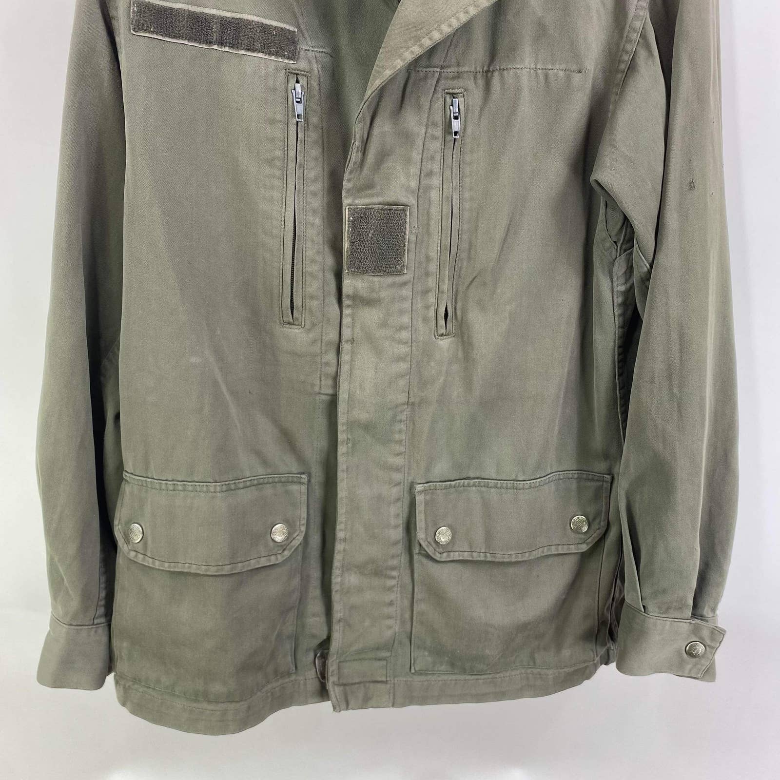 80s Vintage Fatigue Green Military Jacket Collared Grunge - Image 6