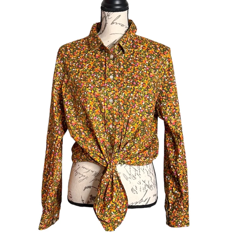 80s Vintage Floral Print Button Front Top By Liz Claiborne - Image 3