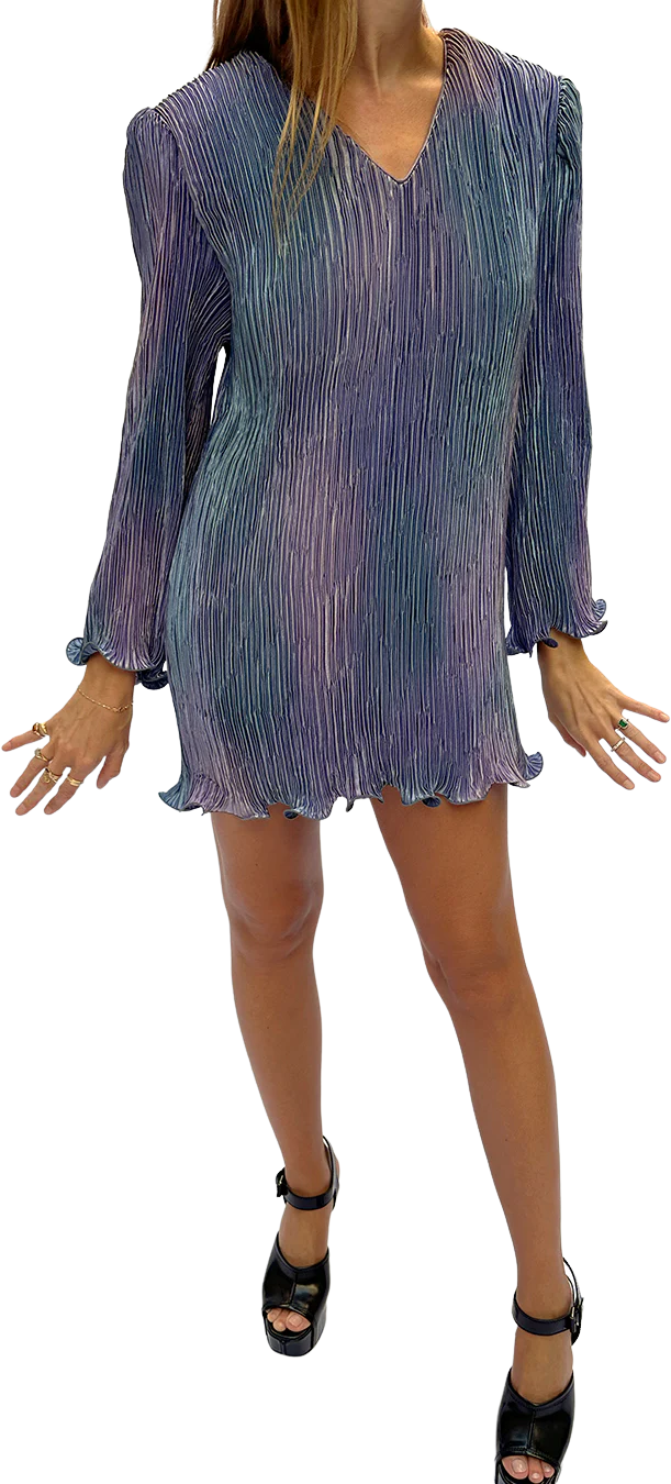 80s Vintage Fortuny-pleated Ombré Minidress (xs-xl)