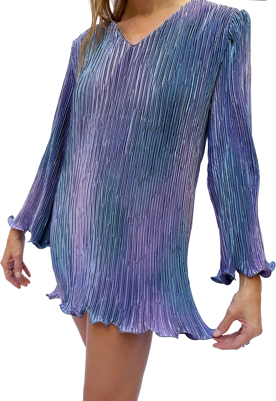80s Vintage Fortuny-pleated Ombré Minidress (xs-xl) - Image 2