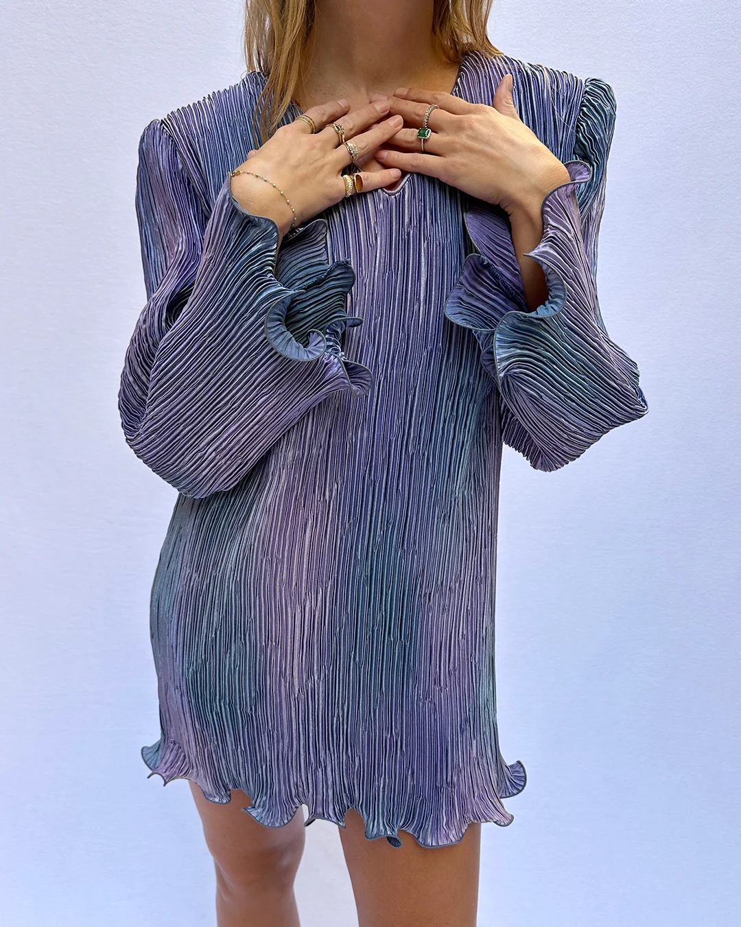 80s Vintage Fortuny-pleated Ombré Minidress (xs-xl) - Image 3