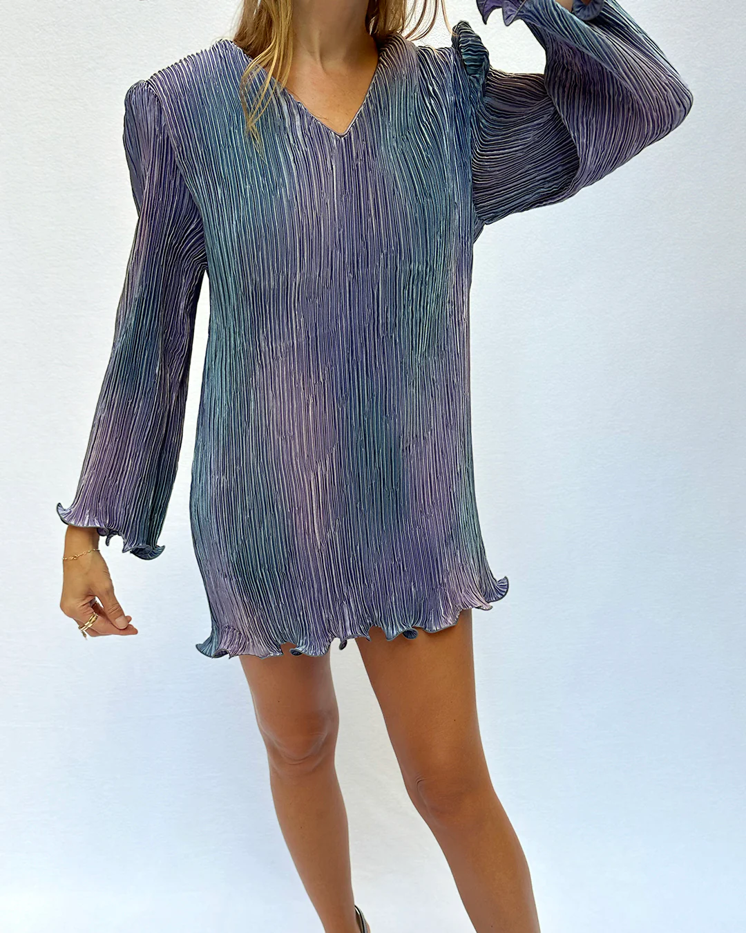 80s Vintage Fortuny-pleated Ombré Minidress (xs-xl) - Image 5